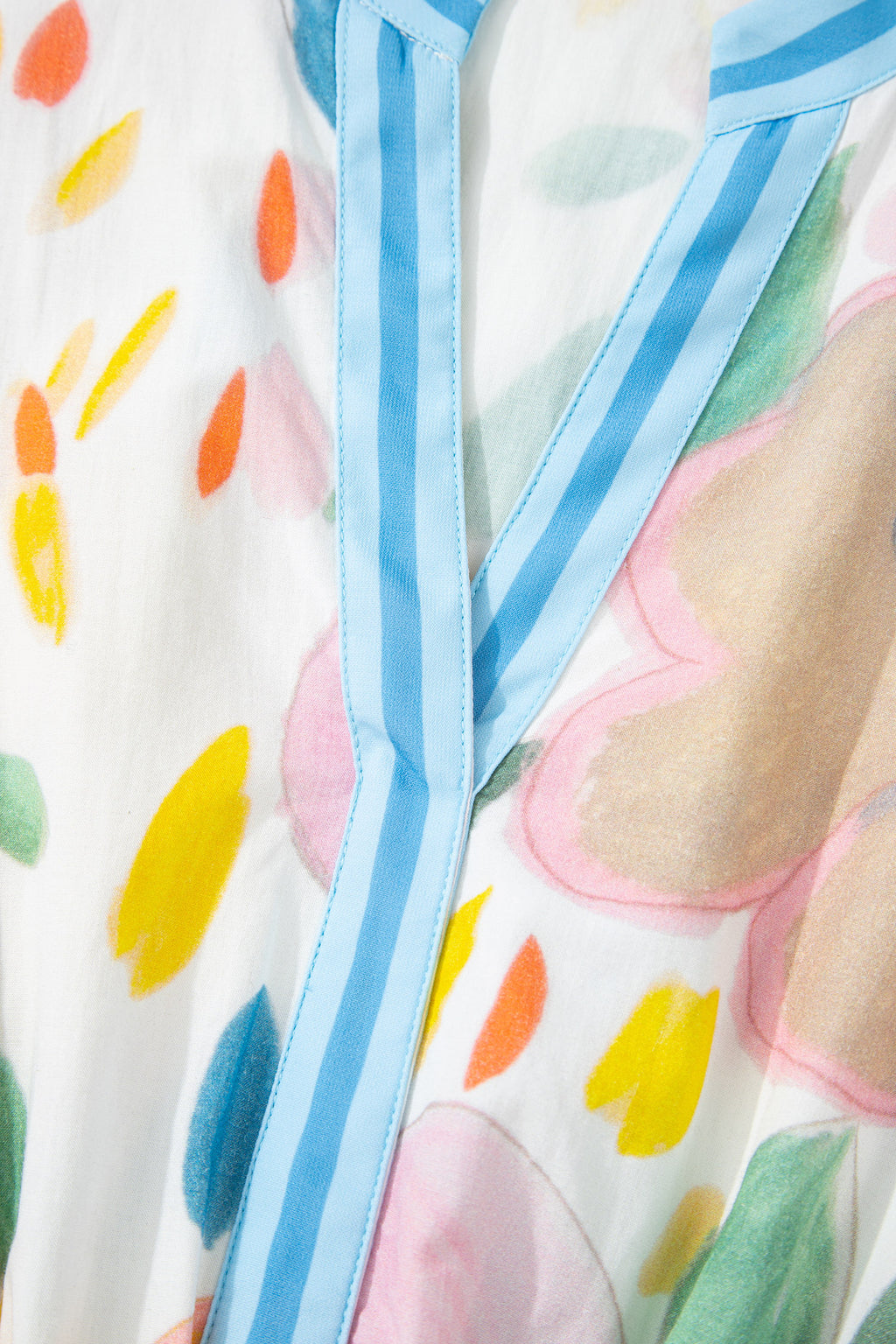 Multicolour Floral Doodle Print Striped Trim V Neck Midi Dress S-XL