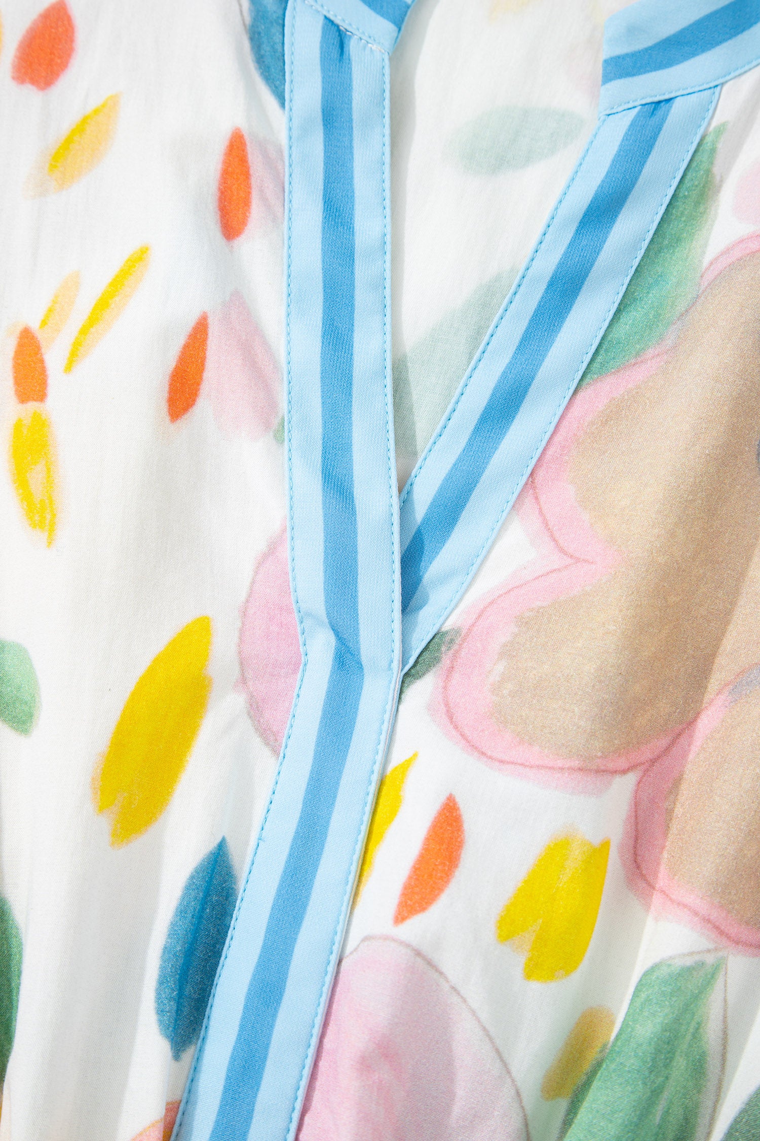 Multicolour Floral Doodle Print Striped Trim V Neck Midi Dress S-XL
