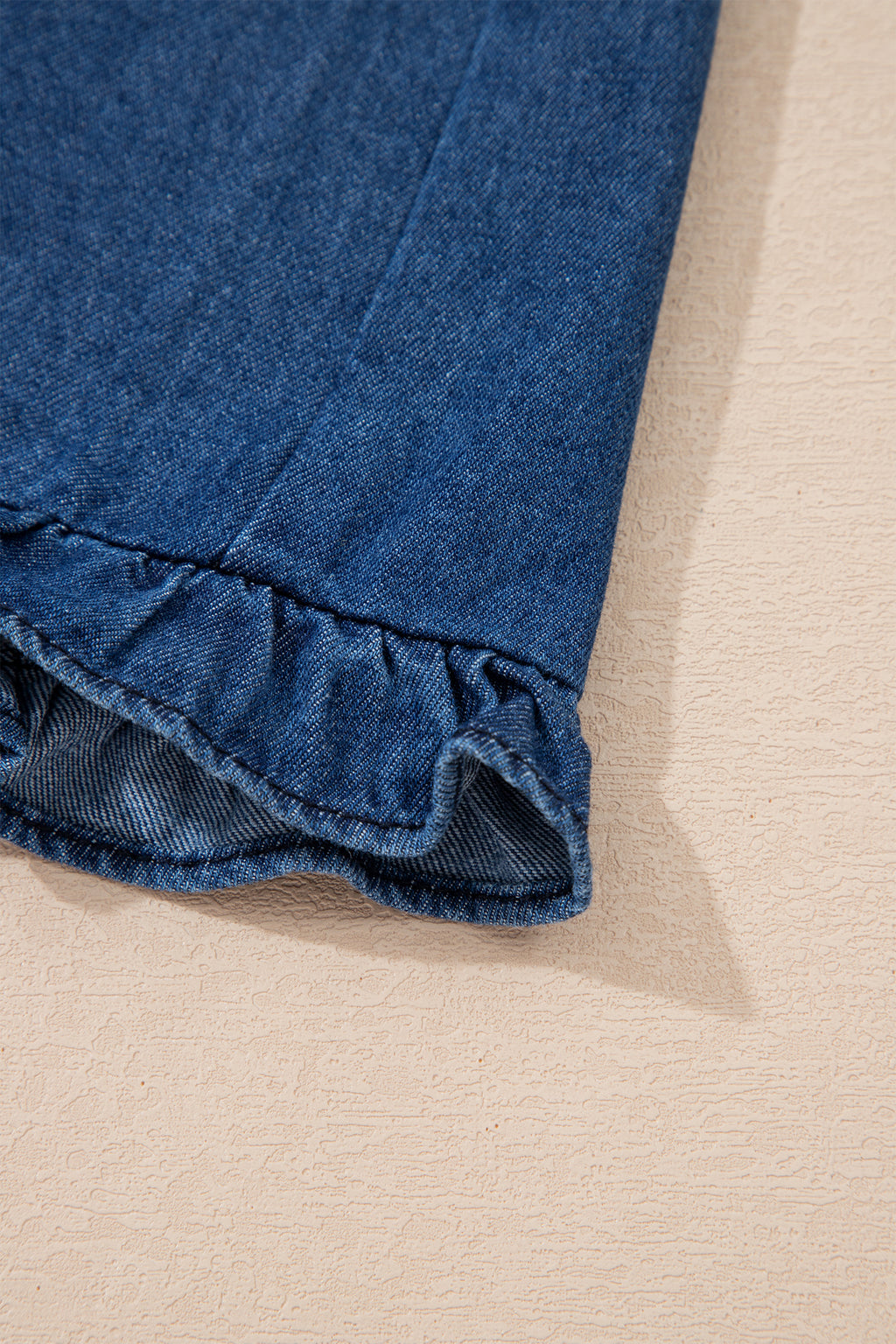 Sail Blue Ruffled Collar Shift Denim Dress with Pockets