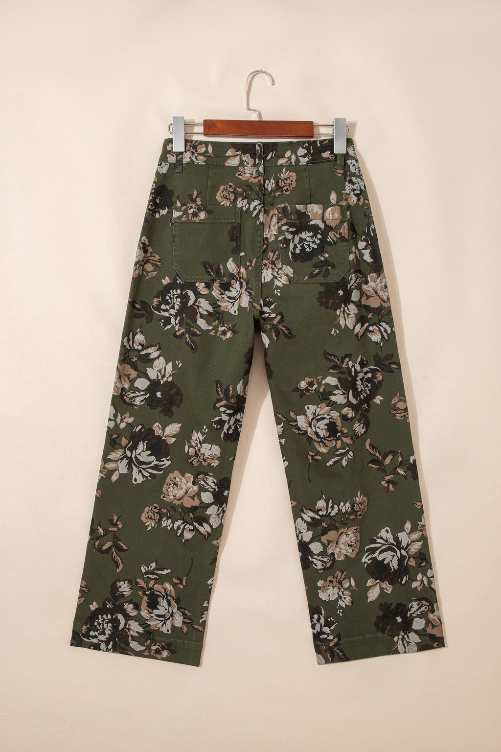 Green Vintage Floral Print Shift Jeans Square Patch Pocket Raw Hem UK 4-16