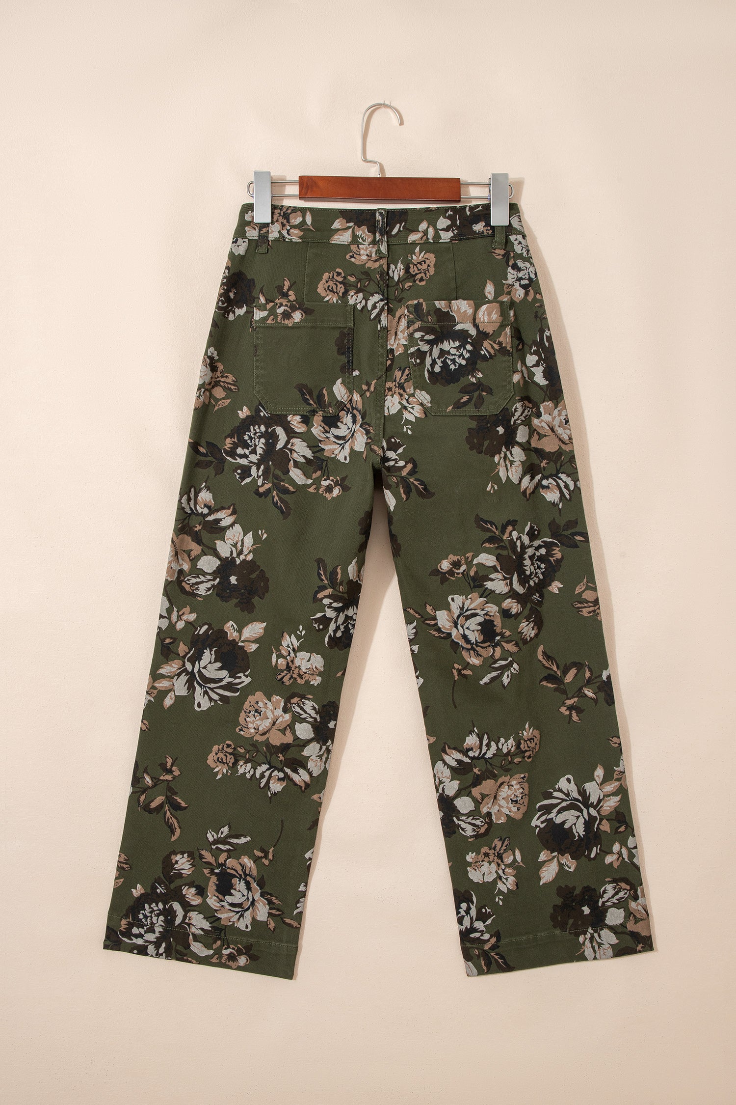 Green Vintage Floral Print Shift Jeans Square Patch Pocket Raw Hem UK 4-16