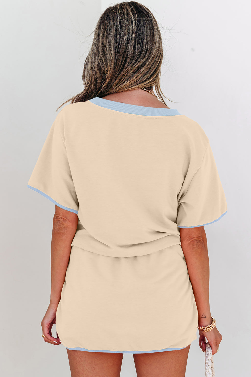 Colourblock Drop Shoulder T-Shirt & Skort 2-Piece Set Beige Black Green