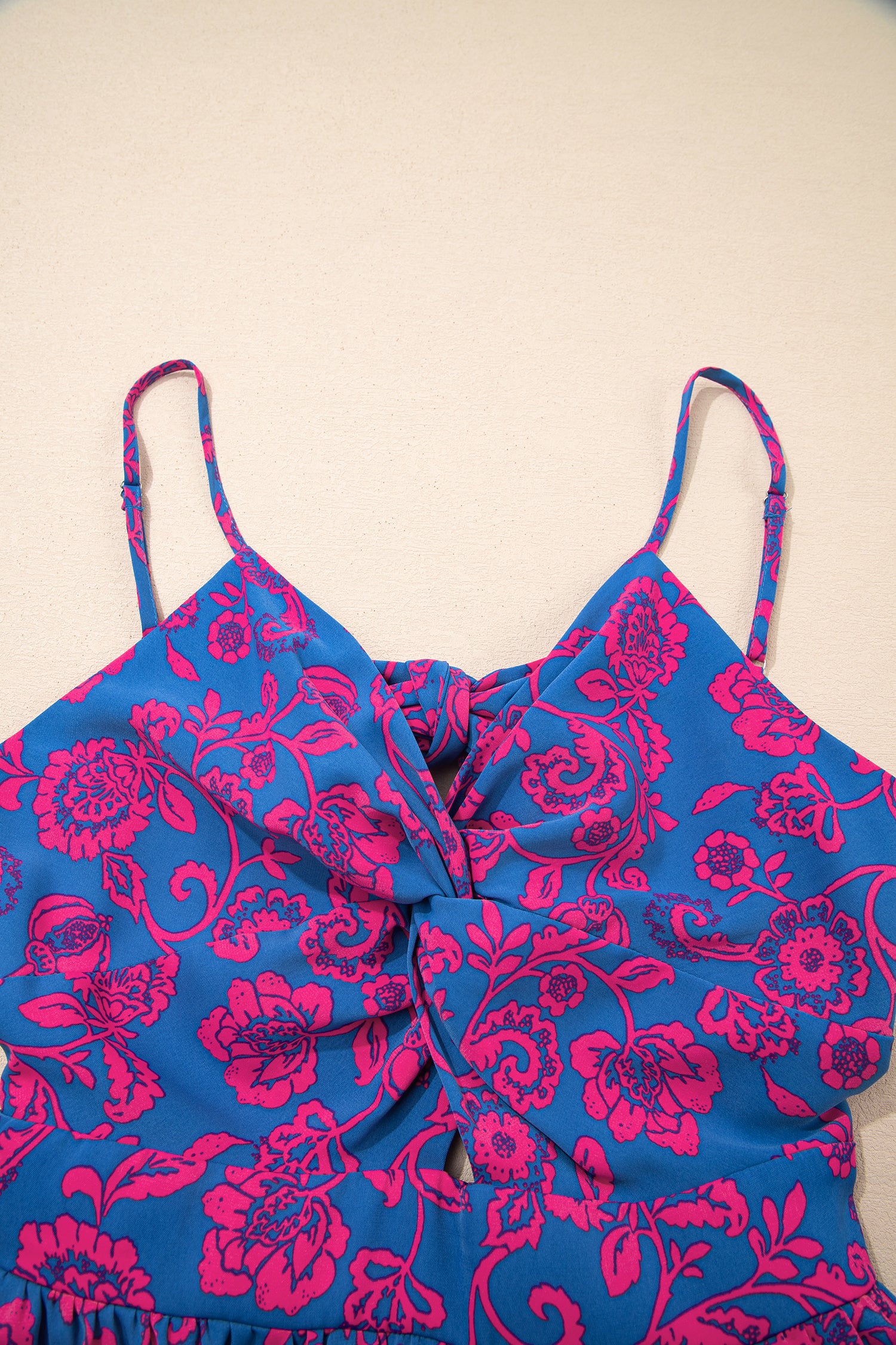 Women's Blue Floral Print Twisted V-Neck Tied Backless Maxi Dress at LivelyLooks