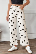 Women's White Polka Dot Wide Leg Ankle Jeans Button Zip Pocket UK 4-16 at LivelyLooks