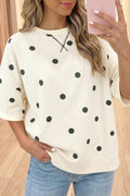 Beige Polka Dot Crossed Seam Detail Oversized Tee