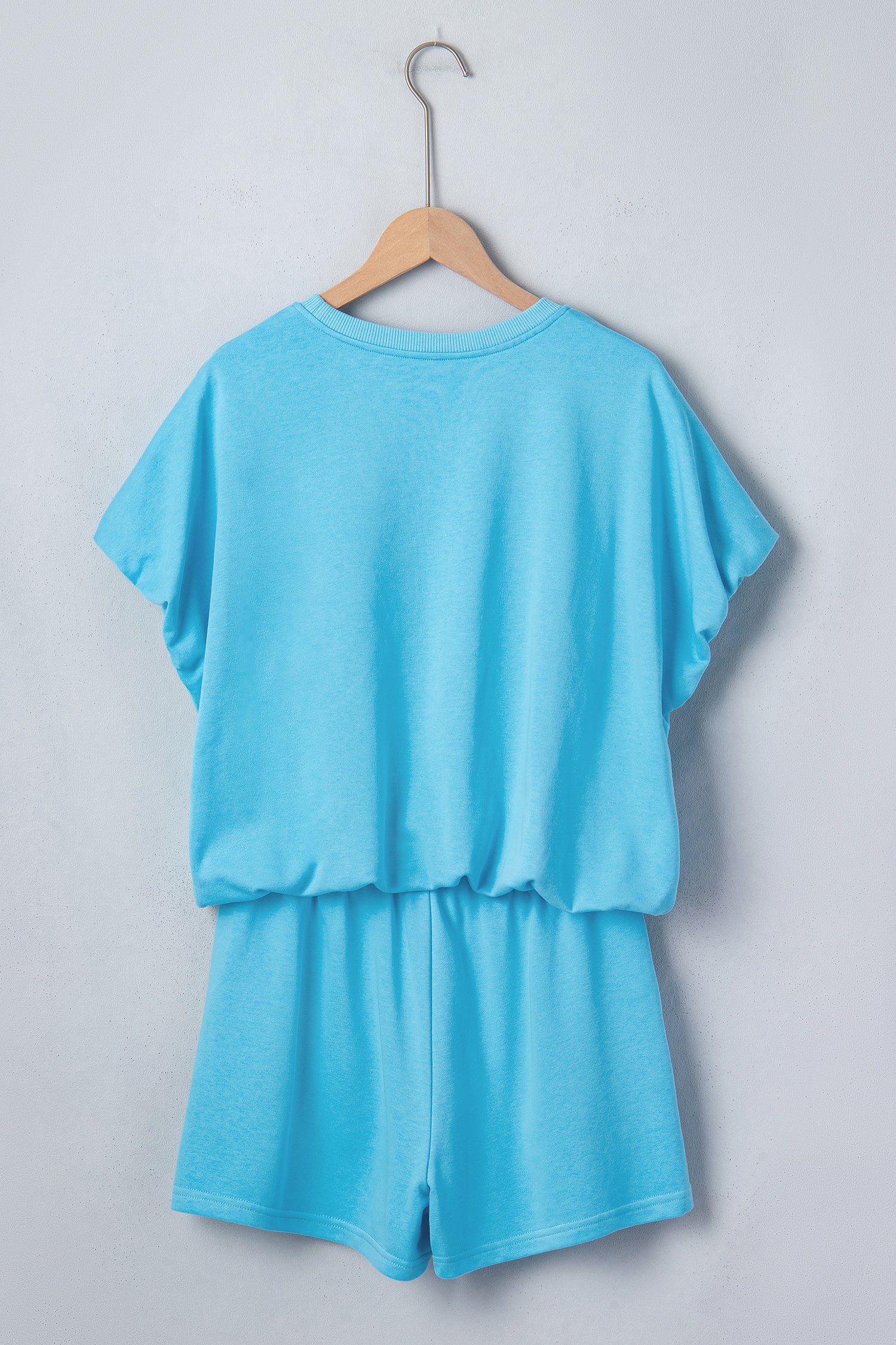 Puffy Loose Top & Drawstring Shorts Set – Smoke Grey & Light Blue