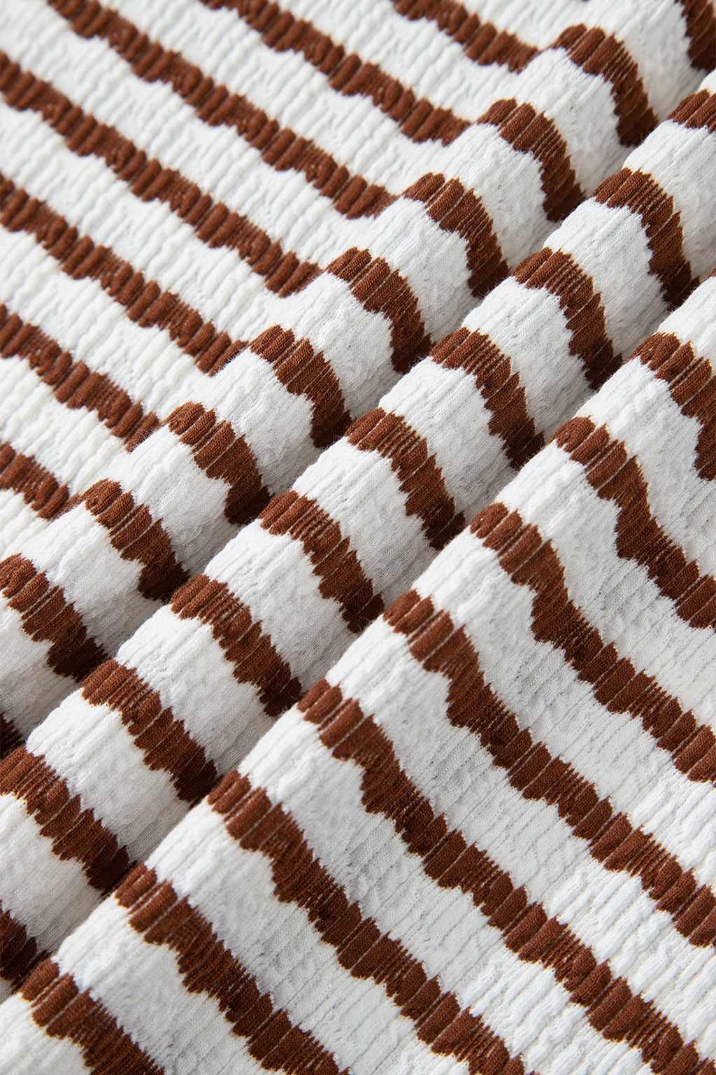 LivelyLooks Brown Stripe Textured Knit Split Hem Half Sleeve Loose Top women's fashion