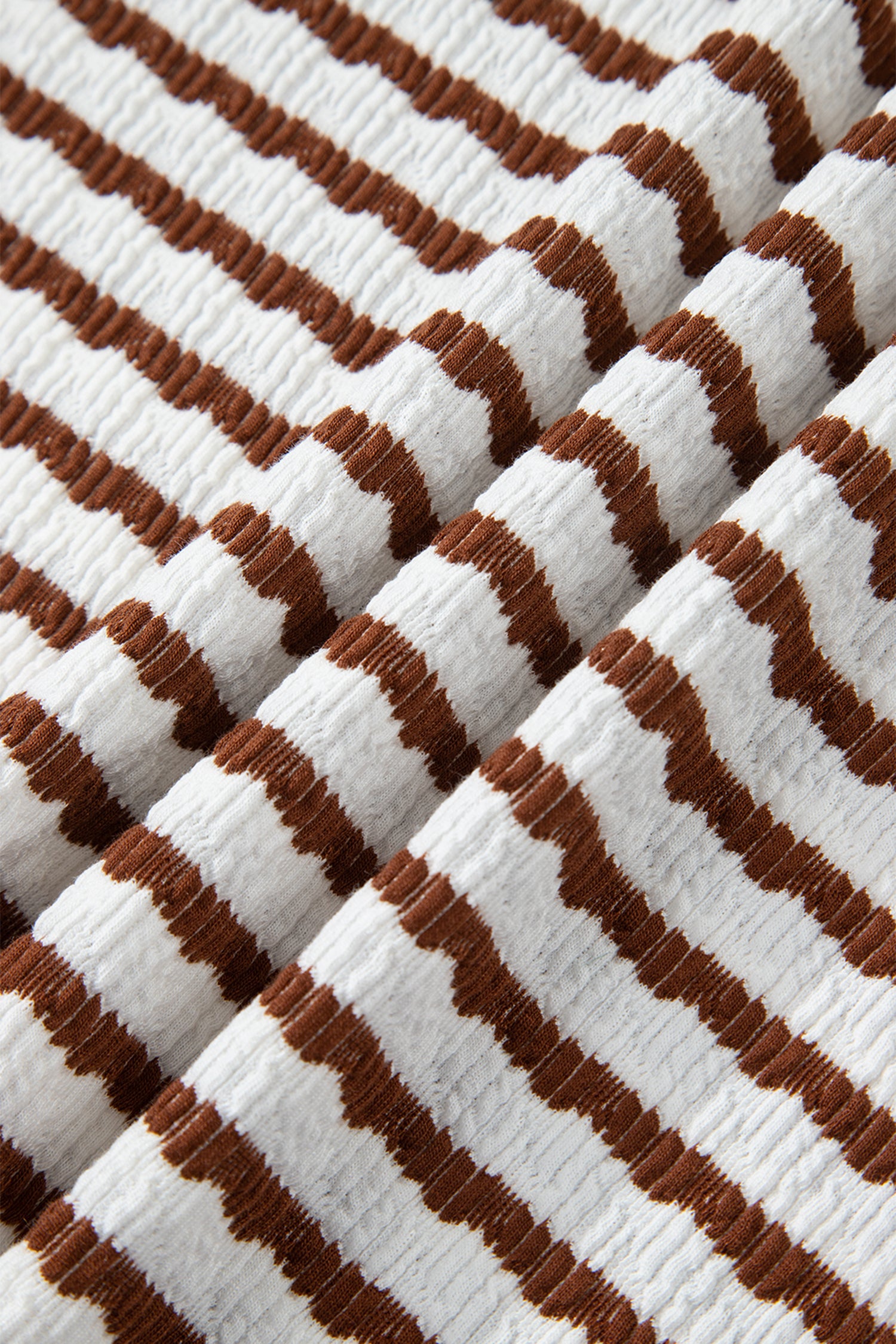 LivelyLooks Brown Stripe Textured Knit Split Hem Half Sleeve Loose Top women's fashion