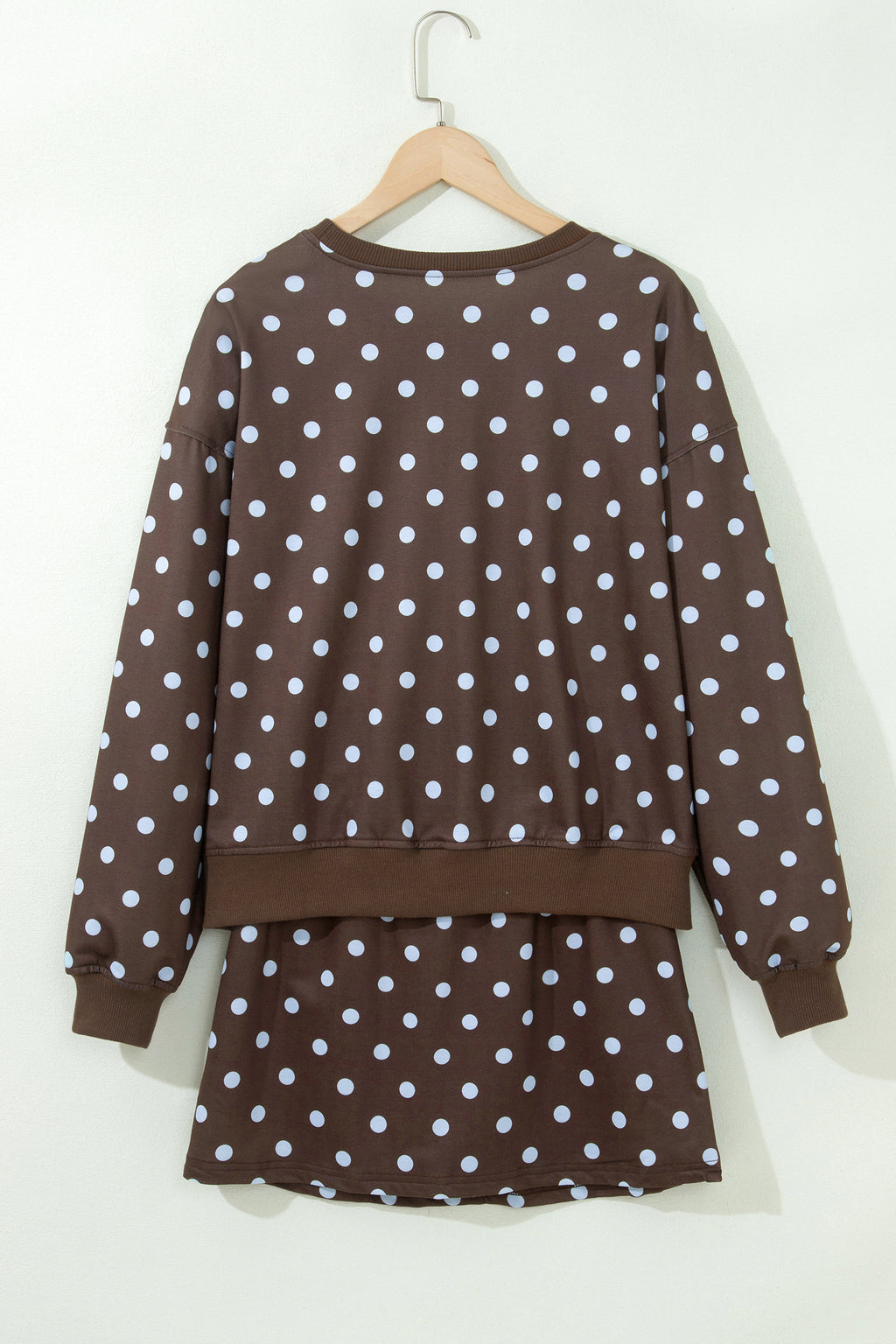 Brown Polka Dot Long Sleeve Pullover Bow Detail Skort Set | UK 8–22