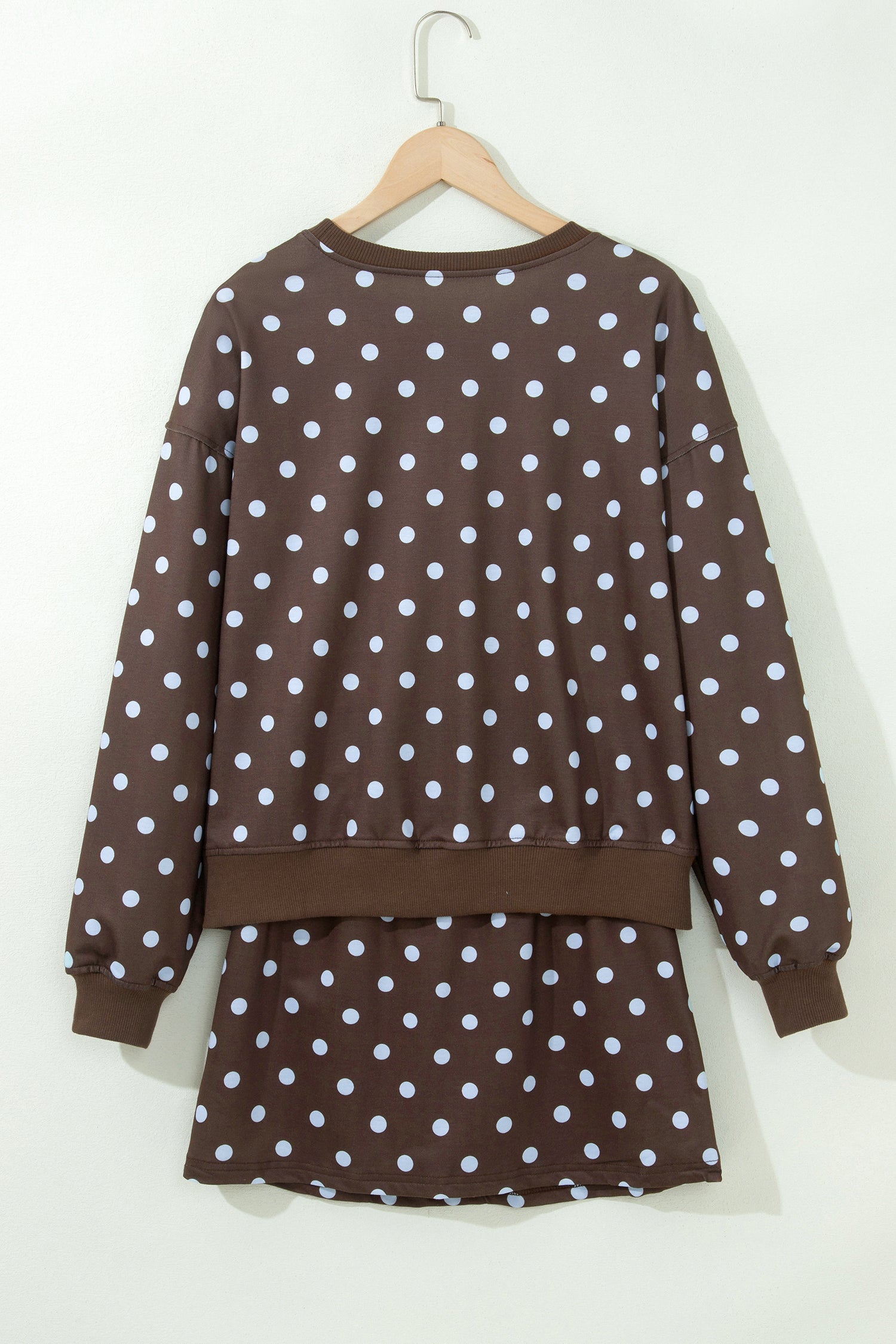 Brown Polka Dot Long Sleeve Pullover Bow Detail Skort Set | UK 8–22