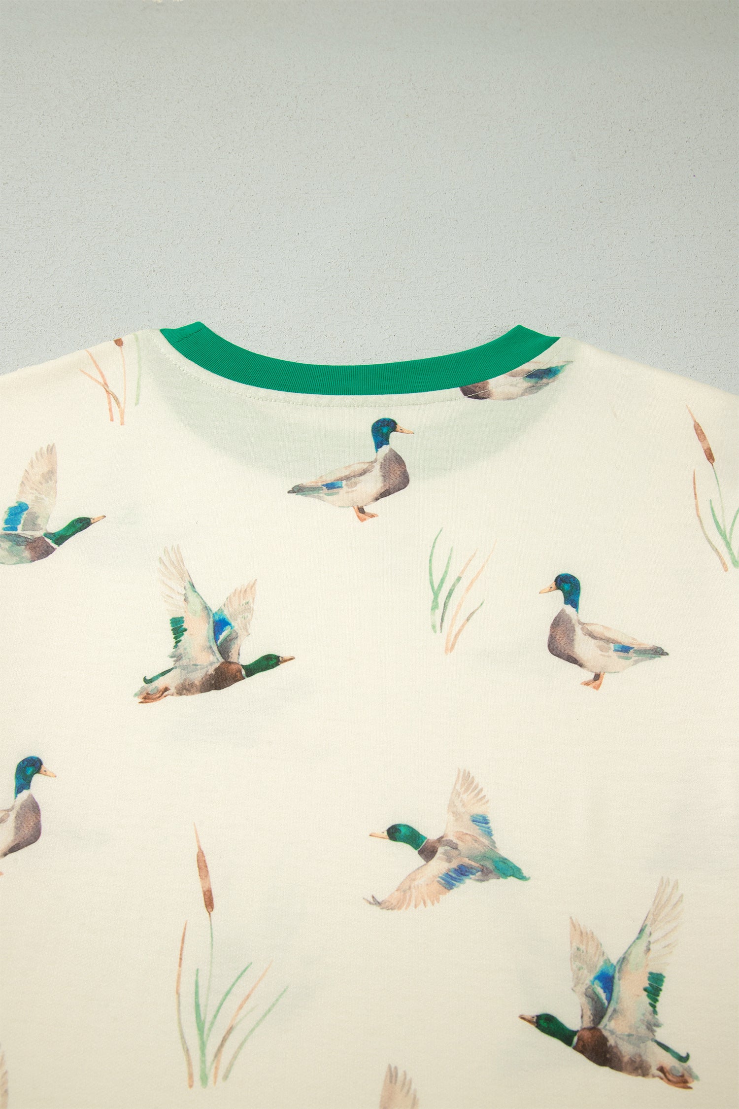 Beige Mallard Print Colourblock Trim Short Set