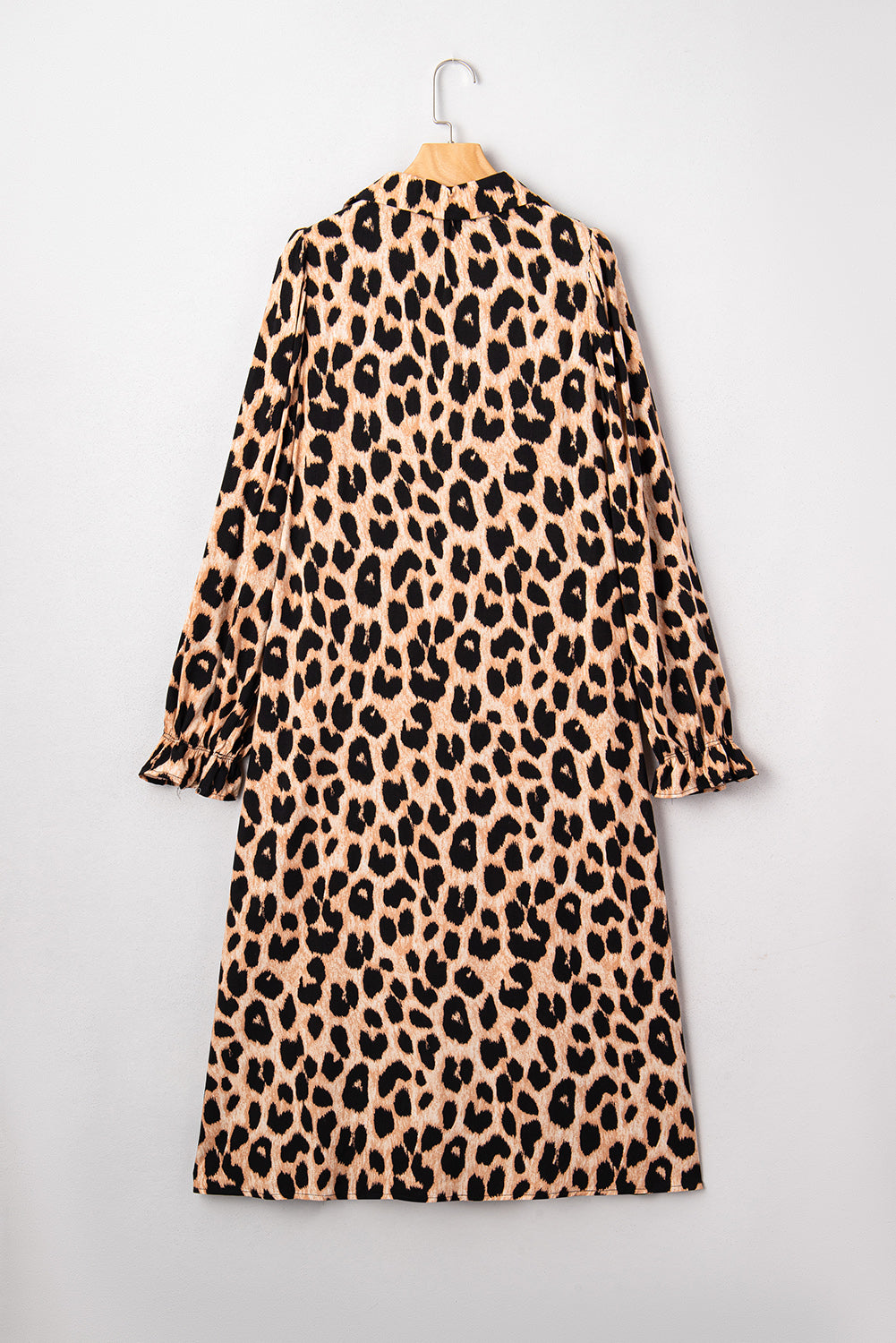 Women's Brown Leopard Print Smocked Detail Flowy Midi Dress at LivelyLooks