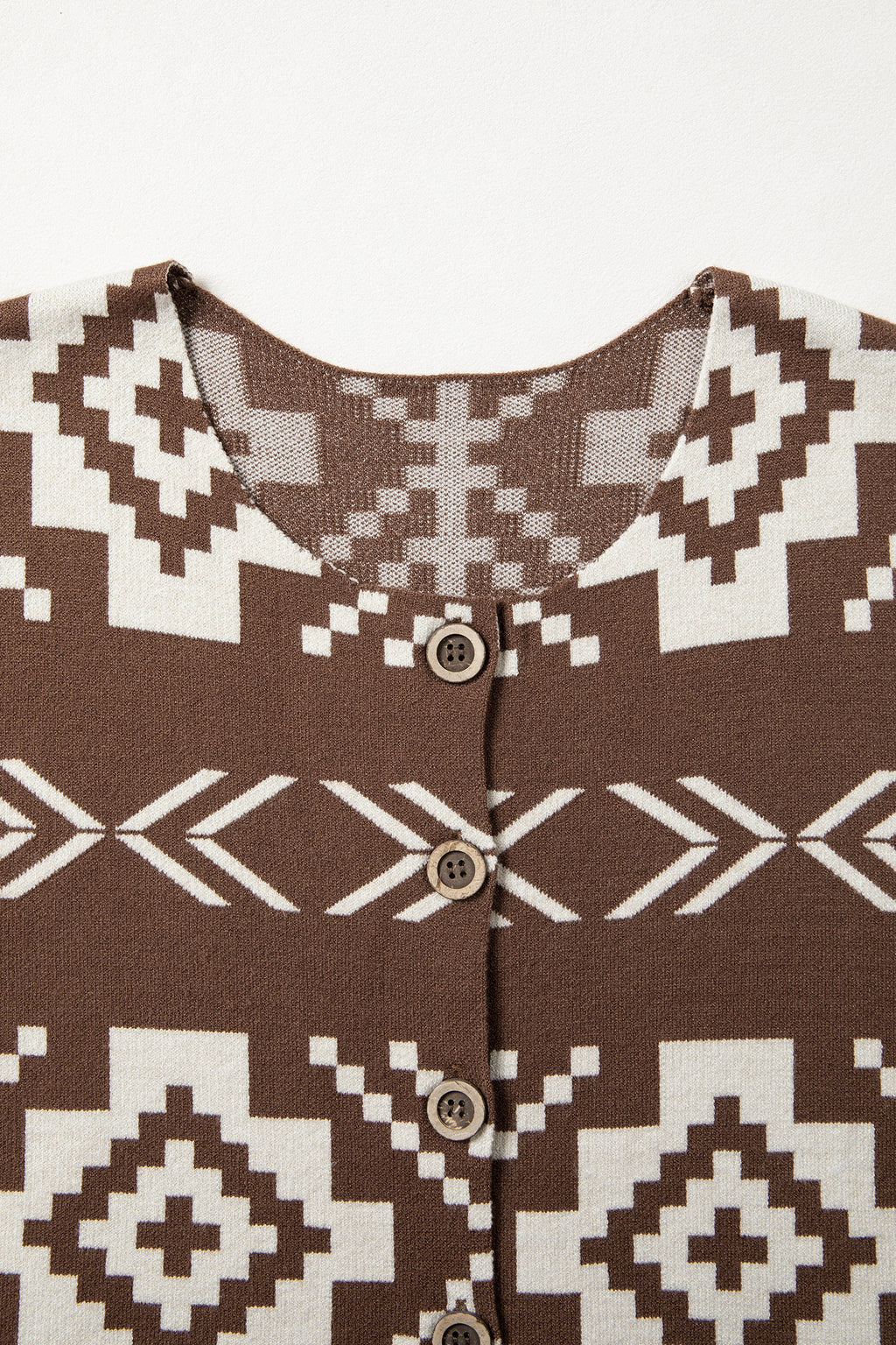 Brown Aztec Print Sleeveless Sweater Vest Round Neck S-XL