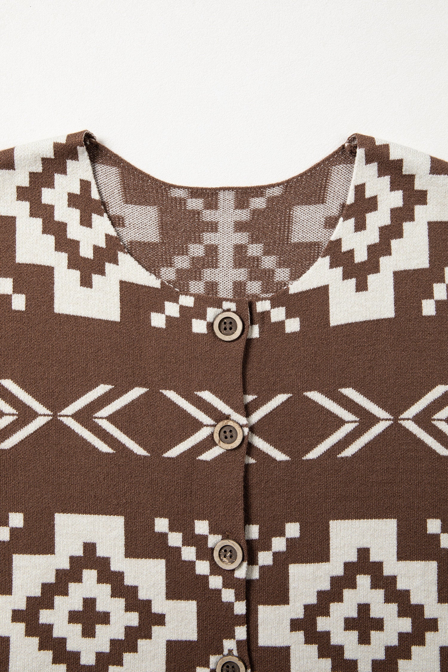 Brown Aztec Print Sleeveless Sweater Vest Round Neck S-XL