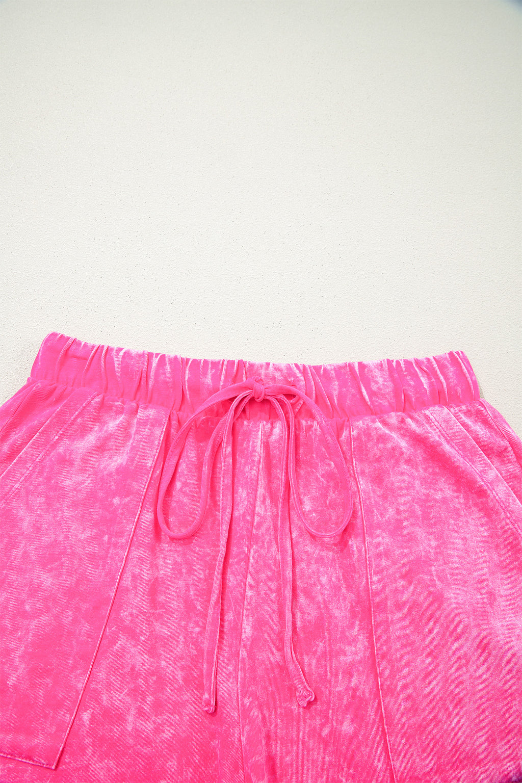 LivelyLooks Women's Mineral Wash Cotton Crew Neck Tee & Shorts Set Pink S-XL women's fashion