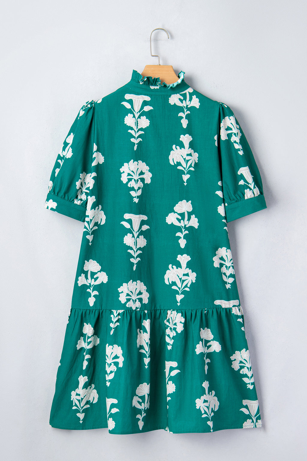 Black & Green Frilled V Neck Puff Sleeve Floral Mini Dress S-XL