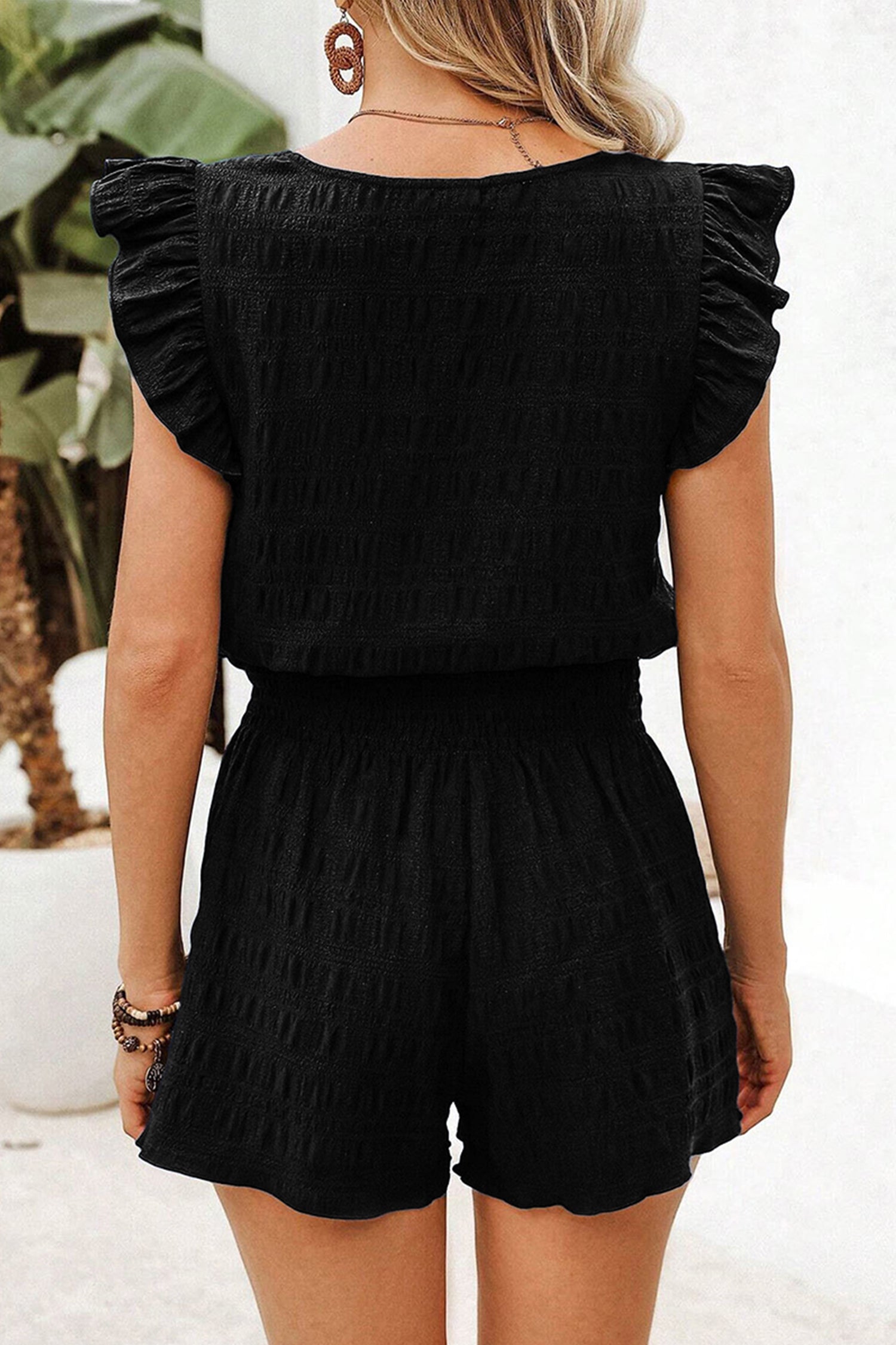 Textured Square Neck Top & Shirred High Waist Shorts Set | 5 Colours | UK 8–22