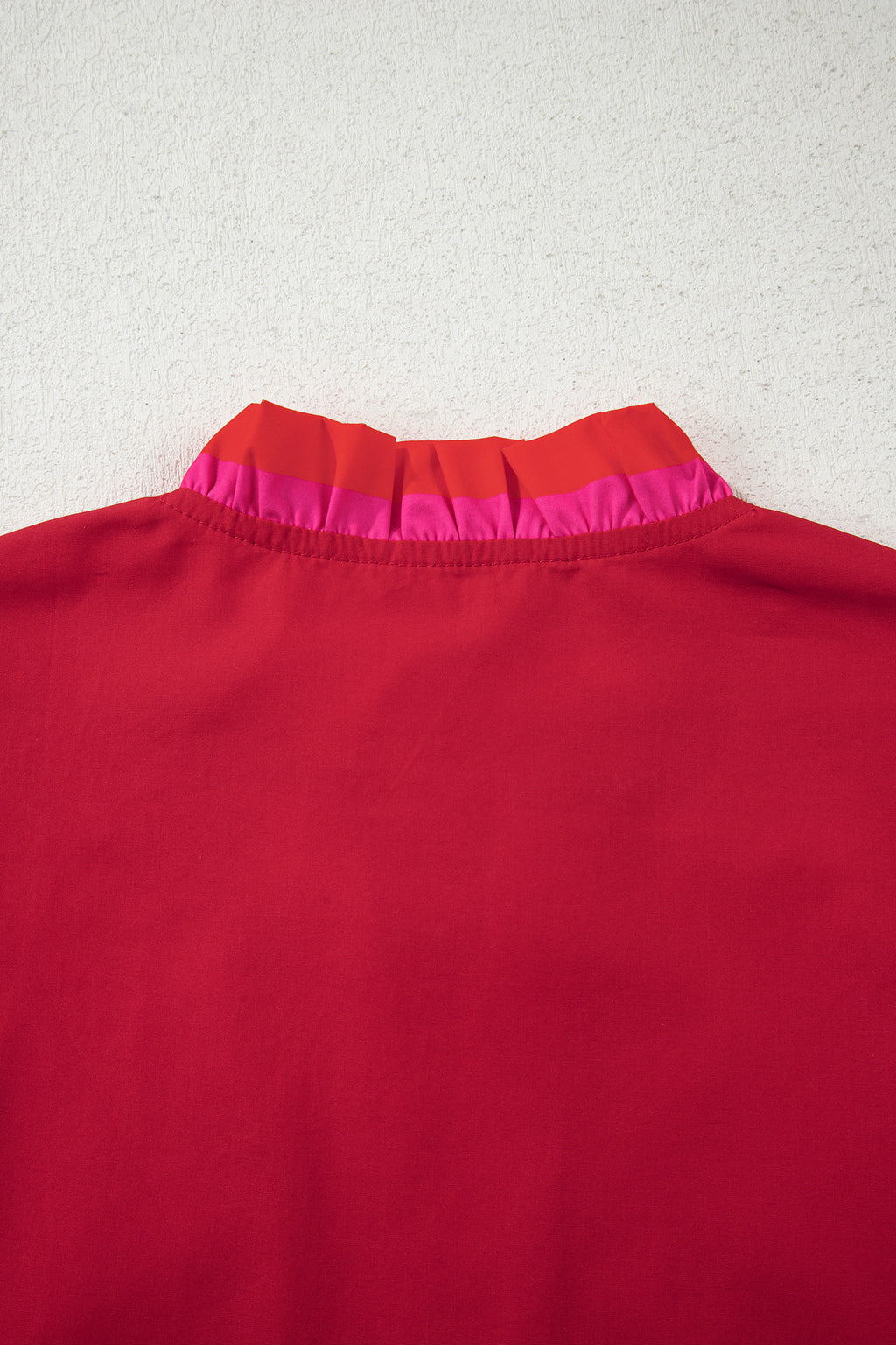 Striped Frilled Collar Ruffled Blouse Short Sleeve Green Sky Blue Fiery Red S-XL