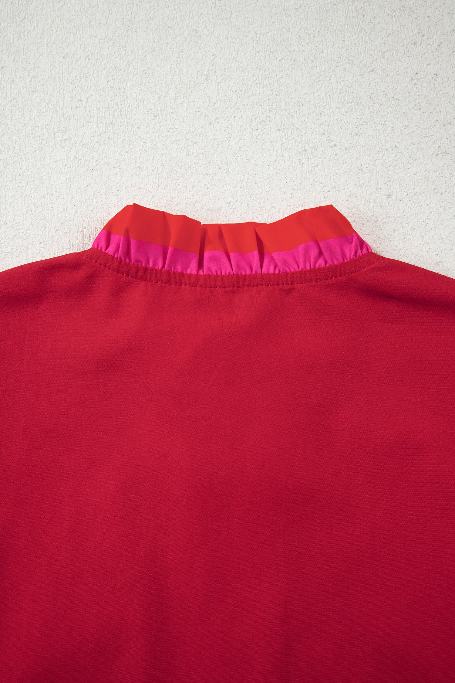 Striped Frilled Collar Ruffled Blouse Short Sleeve Green Sky Blue Fiery Red S-XL