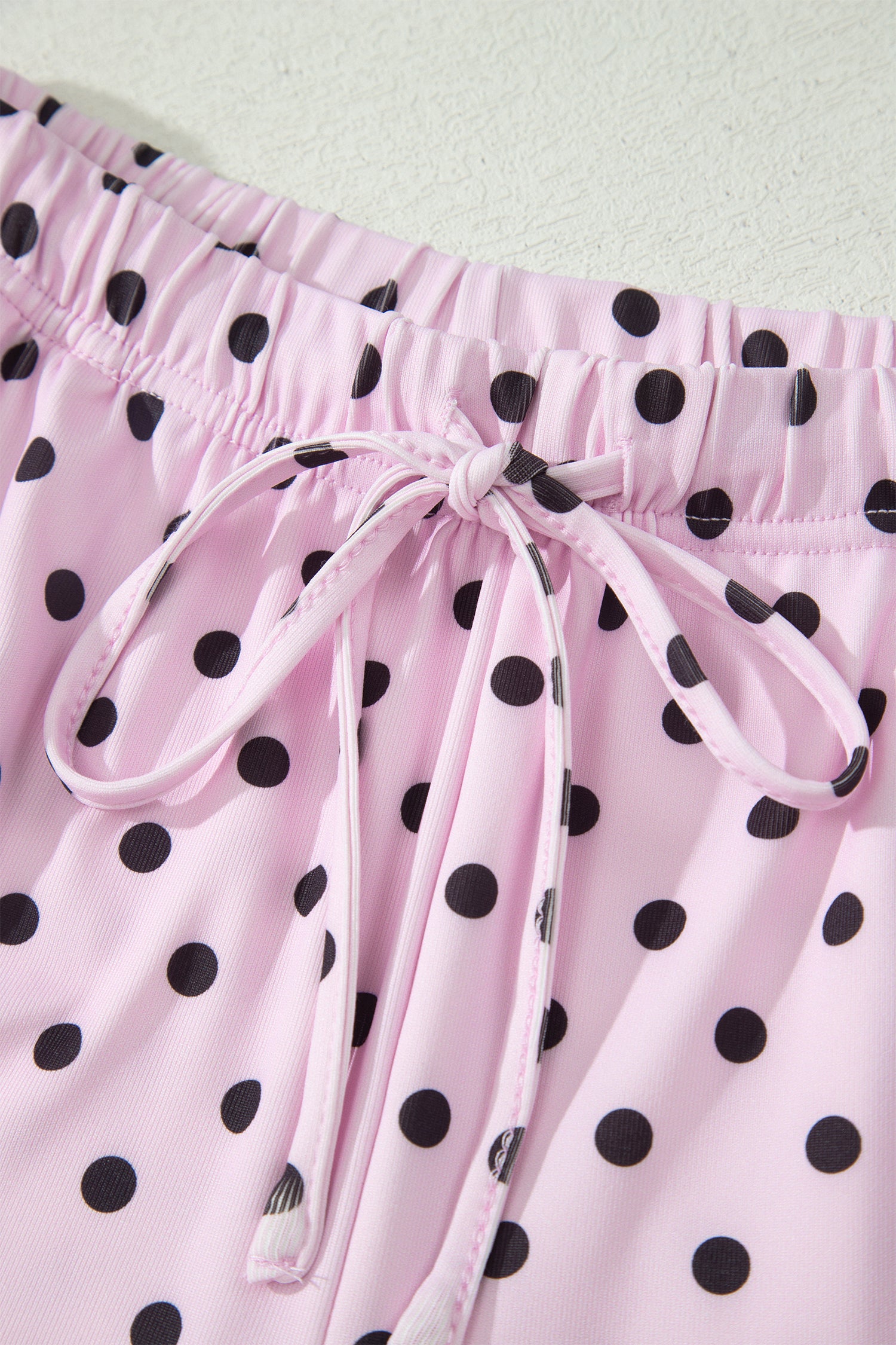Polka Dot Halter Co-ord Short Set Drawstring Elastic Waist | Brown & Pink
