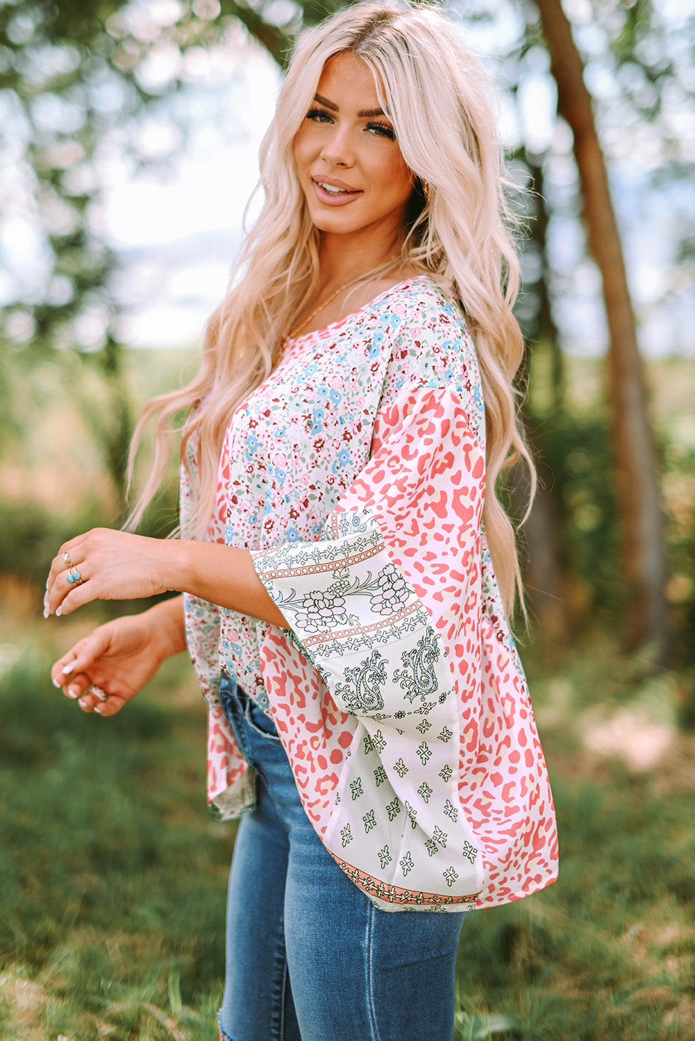 Animal Floral Mix Print Cape Top Multicolor | S-2XL