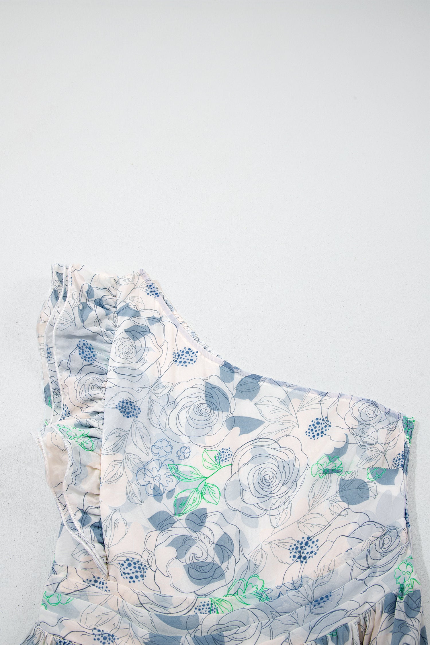 Sky Blue Floral One Shoulder Maxi Dress | Ruffle Sleeveless with Pockets