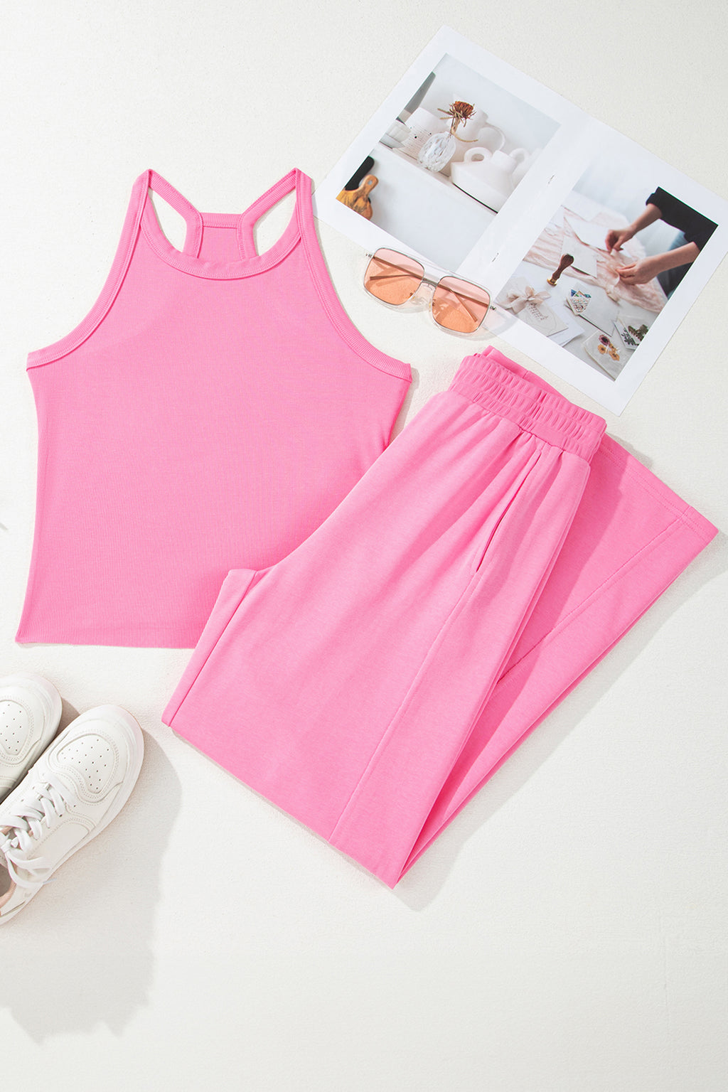 Ribbed Tank Top & Sweatpants Co-ord Set | Yellow Cream, Sky Blue, Pink, Green
