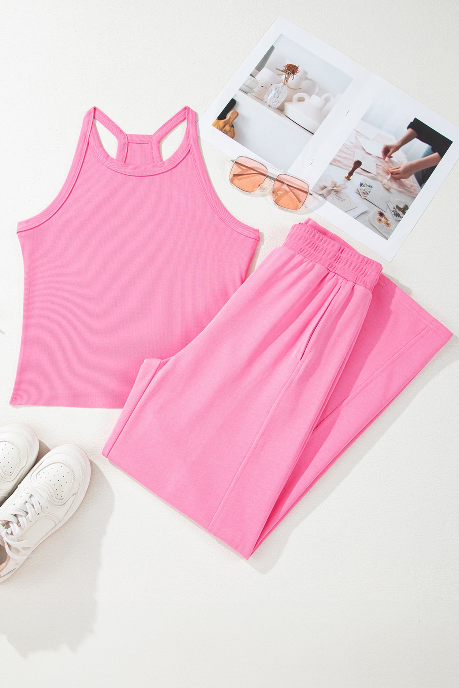 Ribbed Tank Top & Sweatpants Co-ord Set | Yellow Cream, Sky Blue, Pink, Green