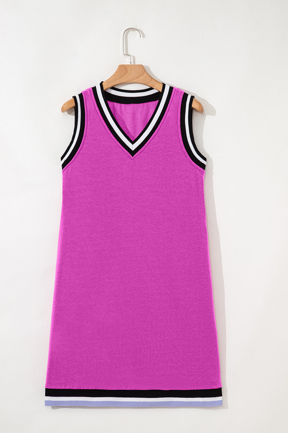 Green Purple Blue Contrast Trim V Neck Sleeveless Dress S-XL
