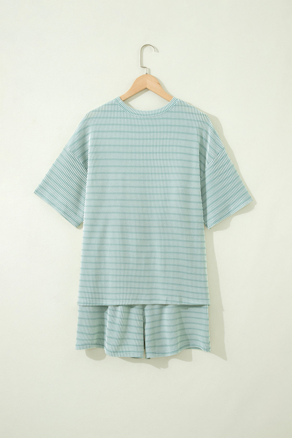 LivelyLooks Stripe Raised Rib Tee & Drawstring Shorts Set Women's S-XL women's fashion