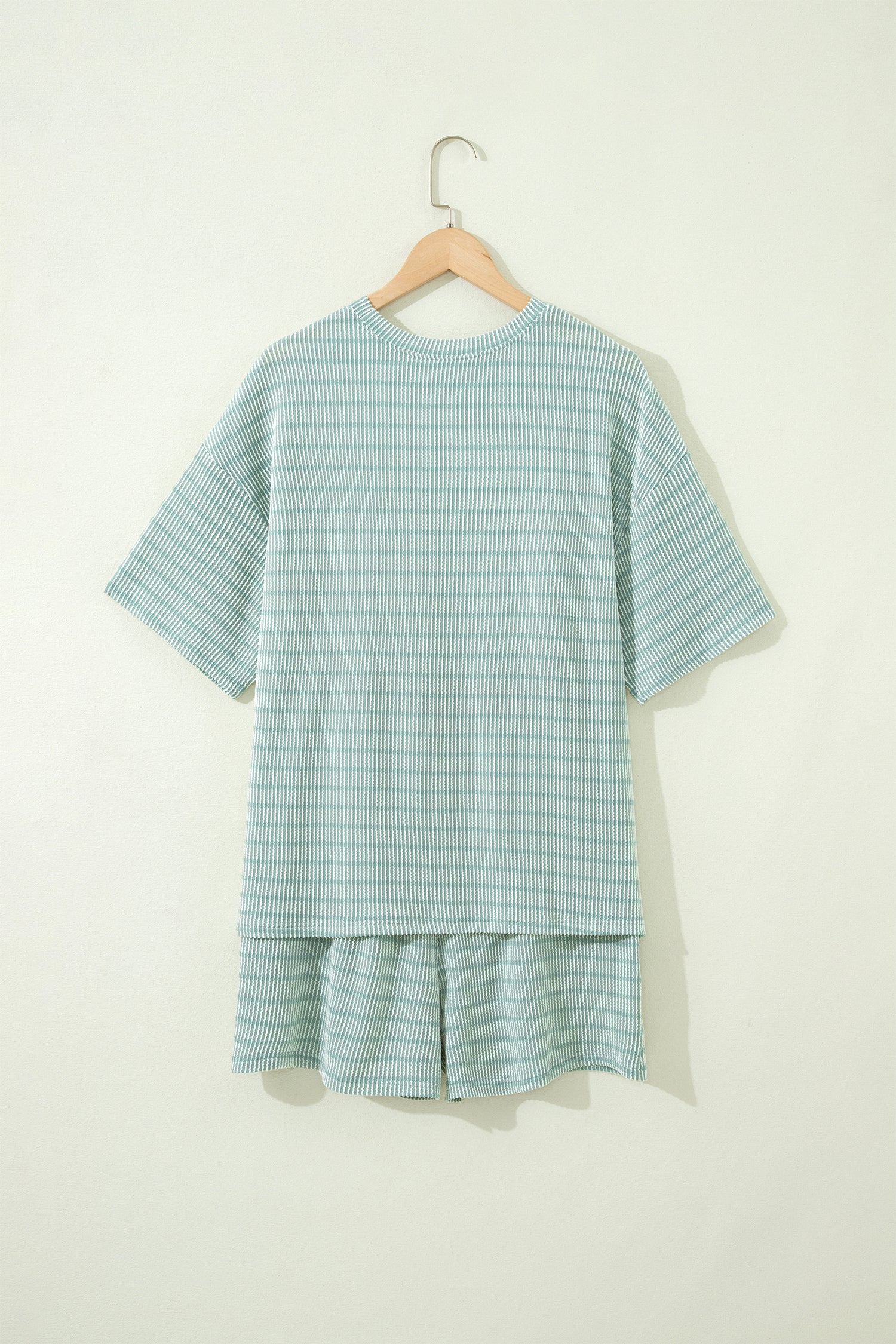 LivelyLooks Stripe Raised Rib Tee & Drawstring Shorts Set Women's S-XL women's fashion