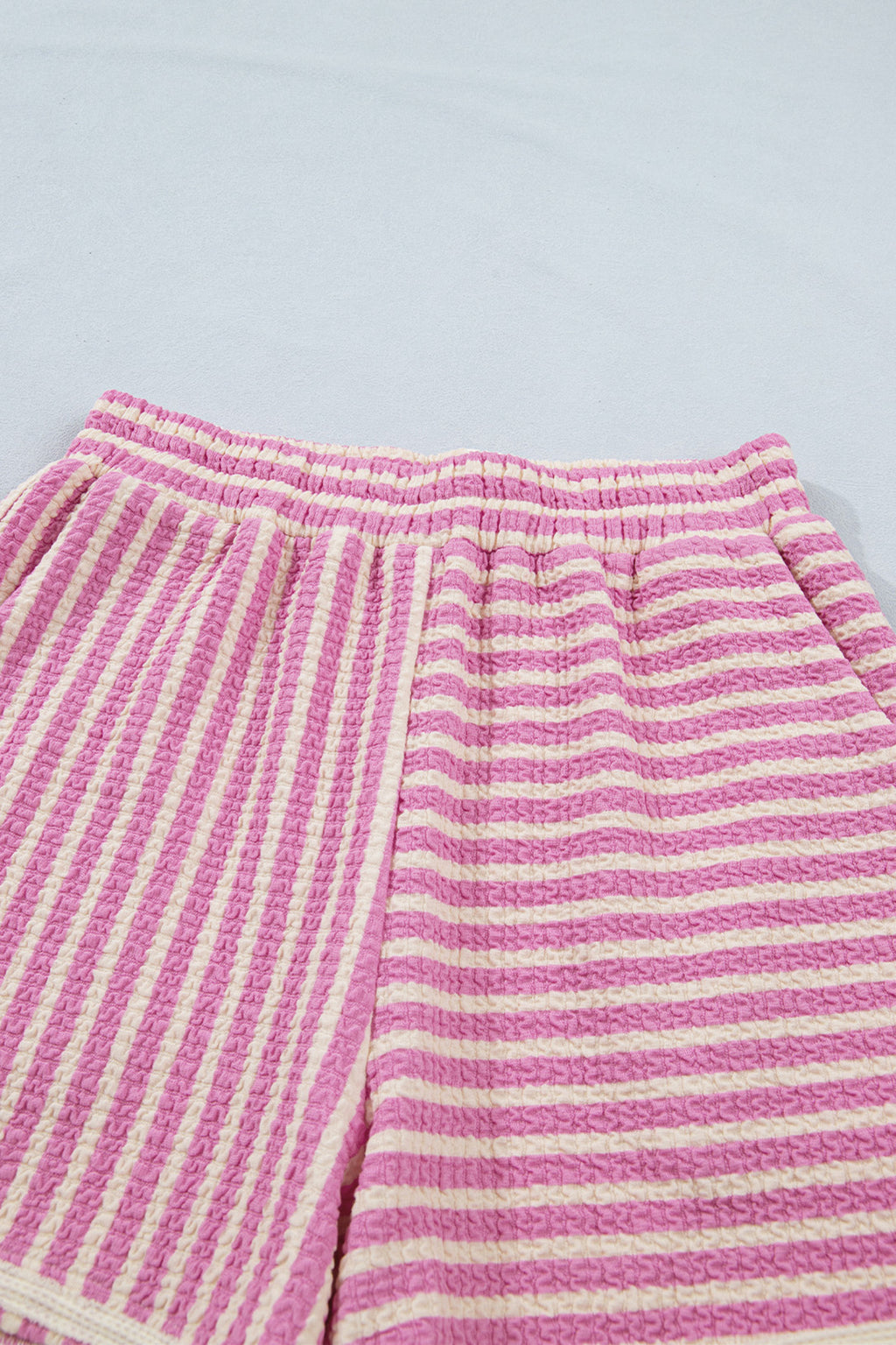 Pink Stripe Textured Contrast Trim Tank & Shorts Co-ord Set