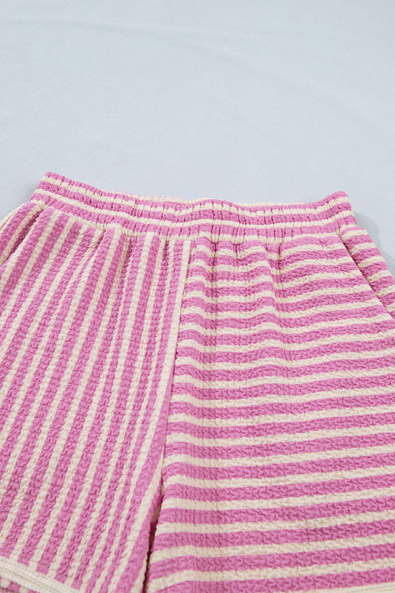 Pink Stripe Textured Contrast Trim Tank & Shorts Co-ord Set