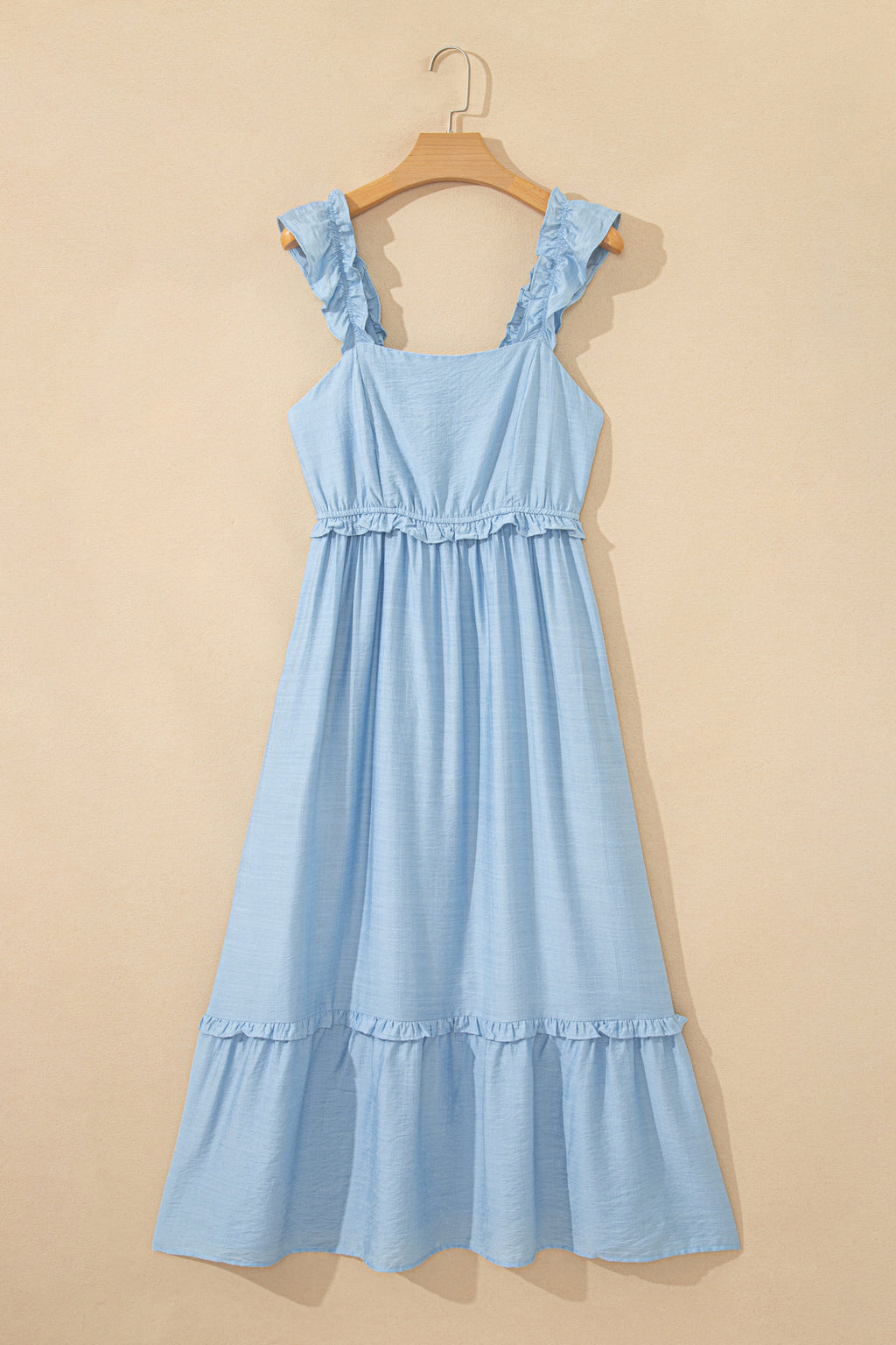 LivelyLooks Bonbon Solid Colour Ruffle Trim High Waist Sleeveless Maxi Dress women's fashion