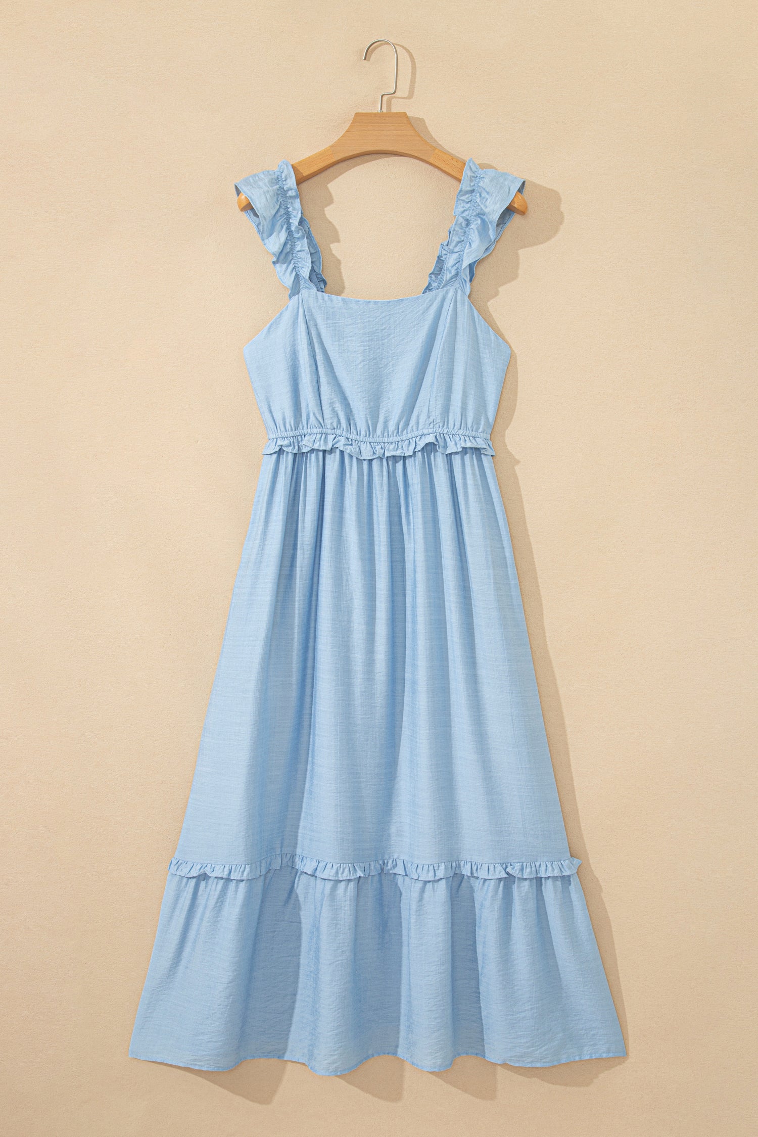 LivelyLooks Bonbon Solid Colour Ruffle Trim High Waist Sleeveless Maxi Dress women's fashion
