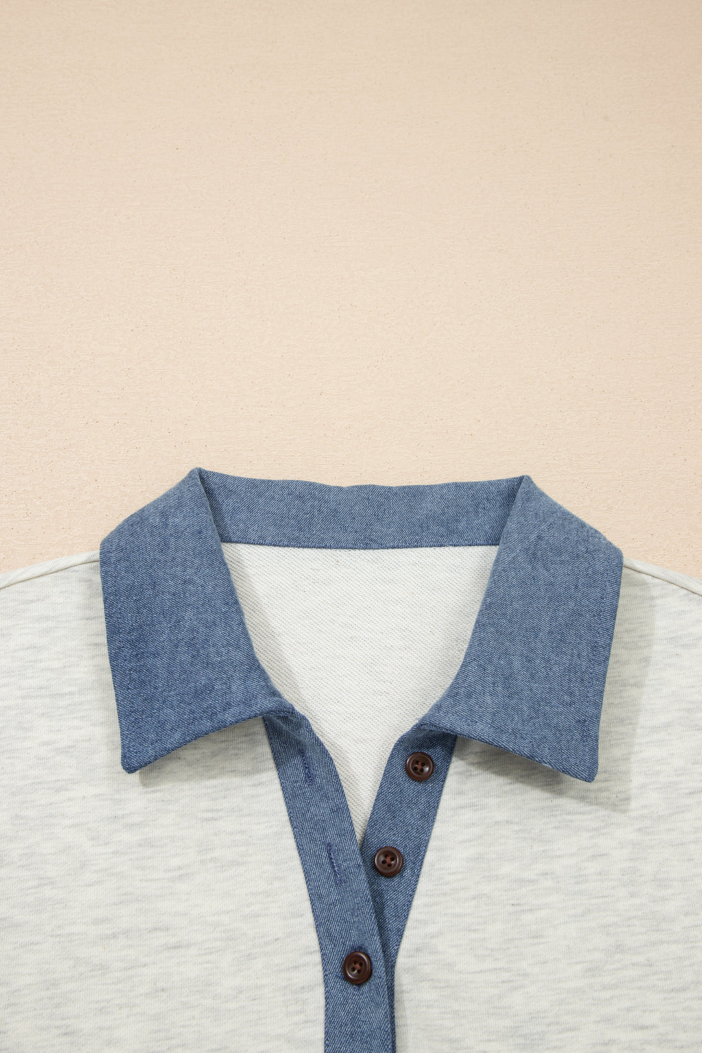 Light Grey Denim Colour Block Polo Collar T-Shirt Tunic Dress S-XL
