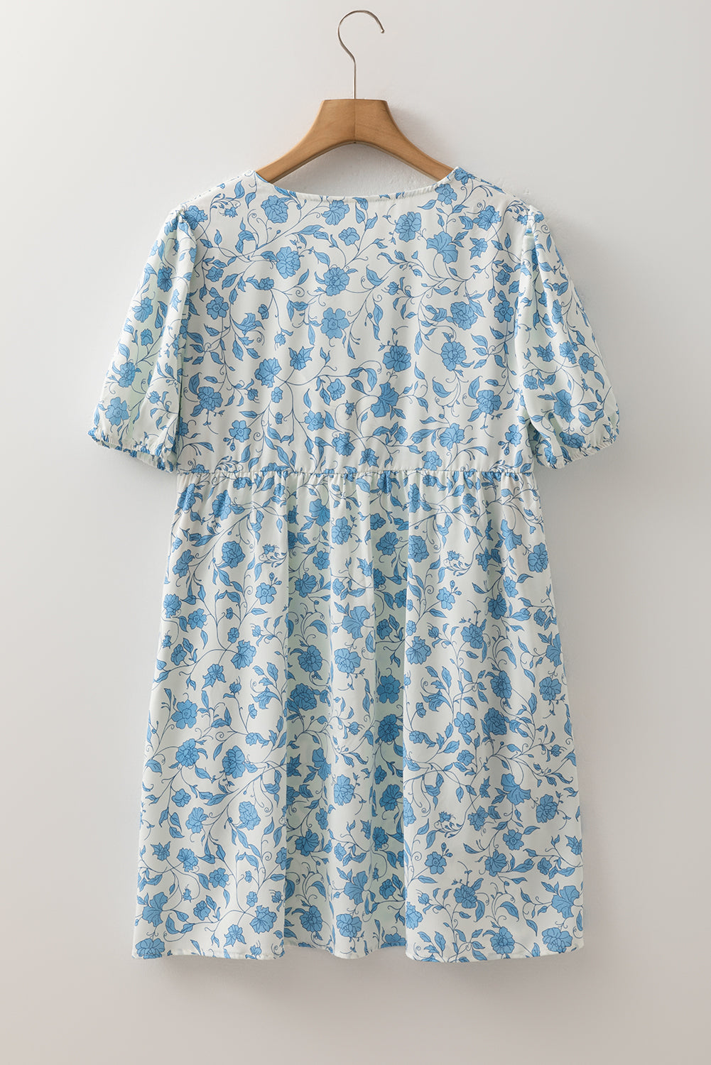 Women's Sky Blue Leopard Contrast Bow Puff Sleeve Mini Dress at LivelyLooks
