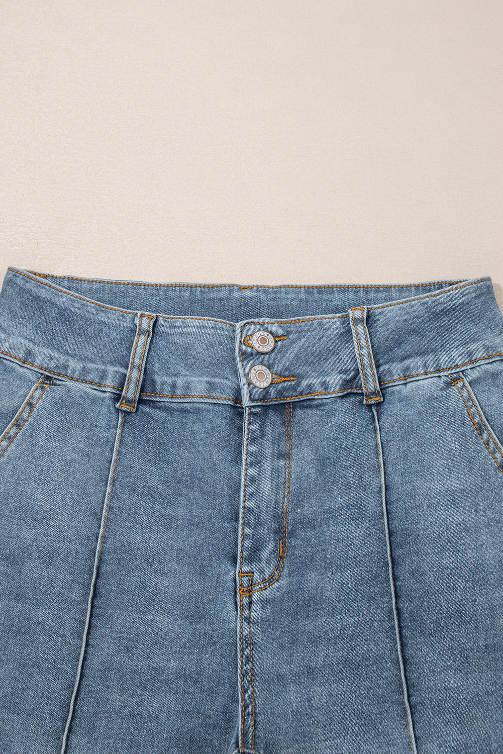 Shop Dusk Blue 2 Button High Waist Piping Trim Bootcut Jeans at LivelyLooks