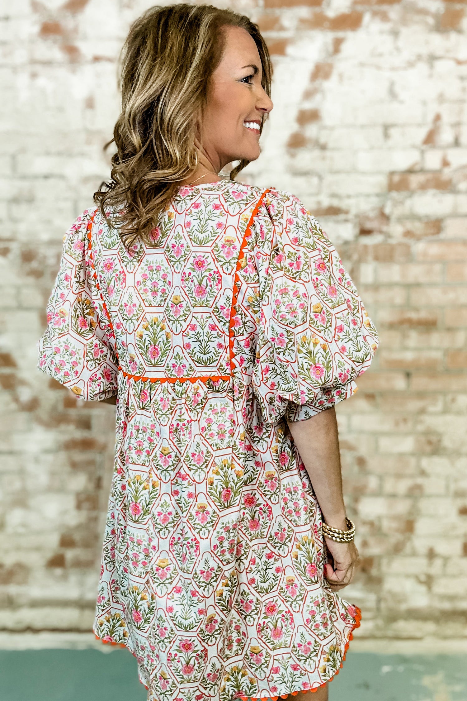 Pink Floral Print Tassel Tie V Neck Scalloped Mini Dress | UK 8–22