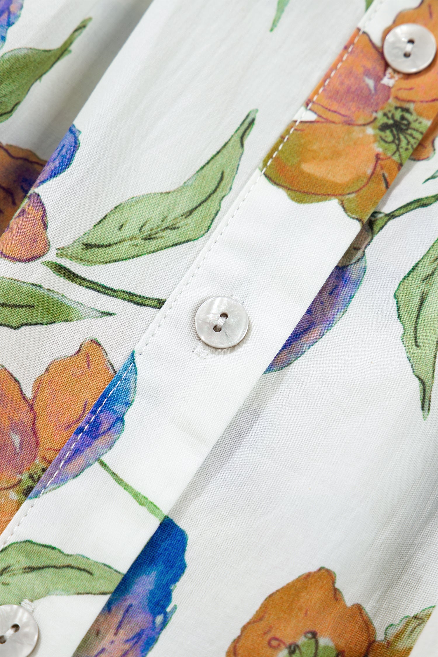 Women's Green Floral Ruffle V-Neck Pressed Pleats Cotton Blouse at LivelyLooks