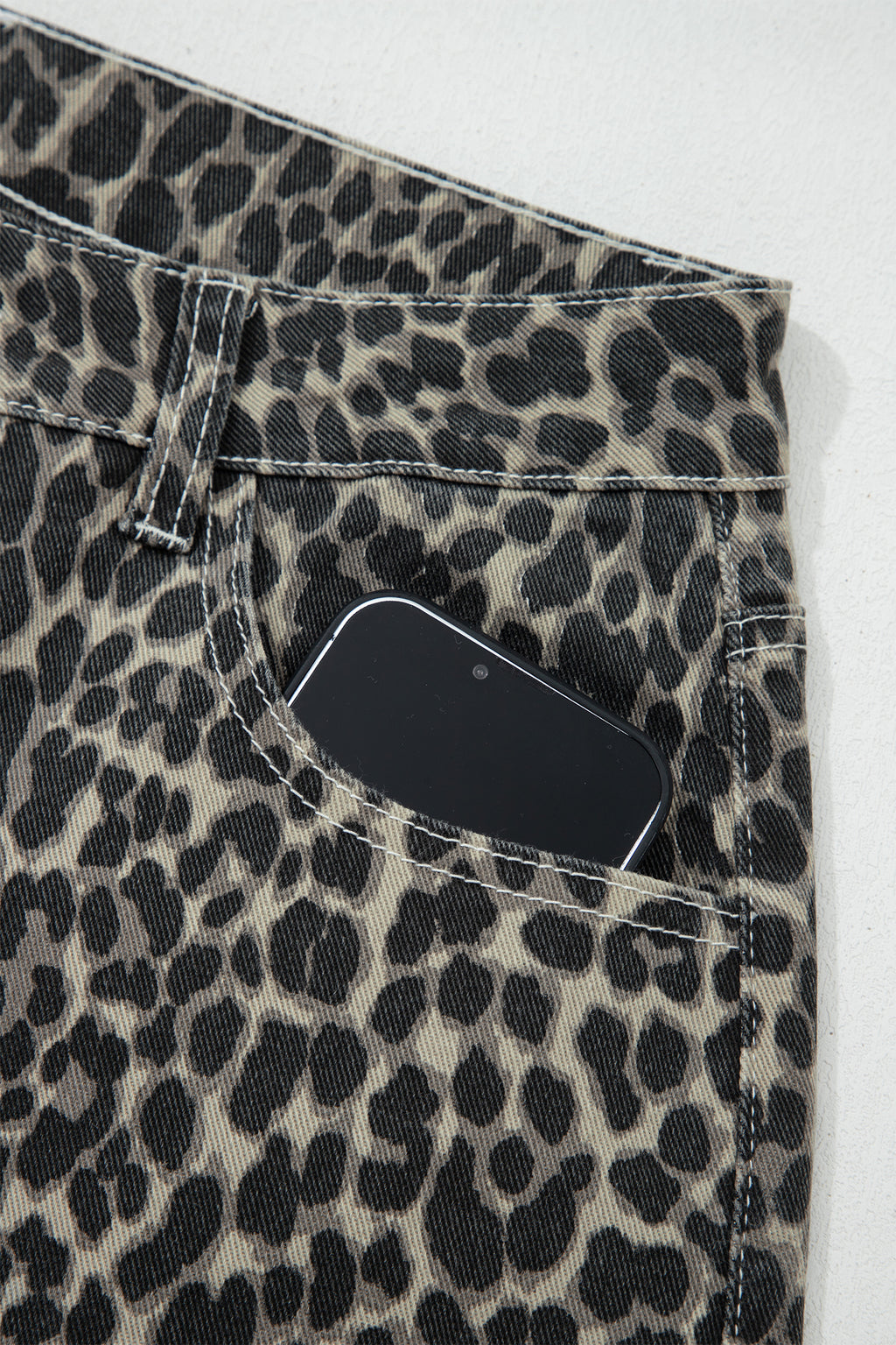 Shop Black Leopard Print High Waist Barrel Jeans UK 8-20 at LivelyLooks