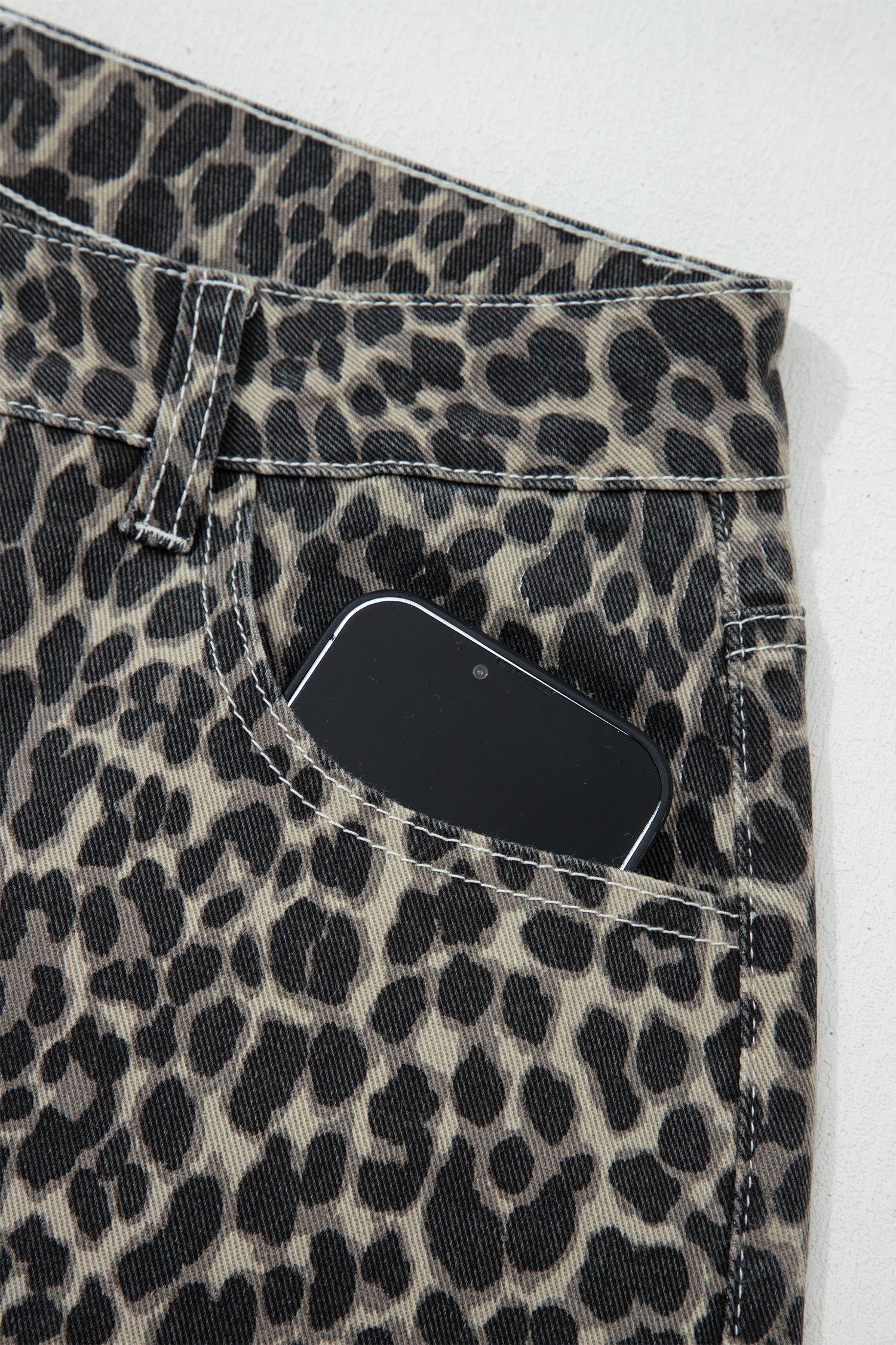 Shop Black Leopard Print High Waist Barrel Jeans UK 8-20 at LivelyLooks