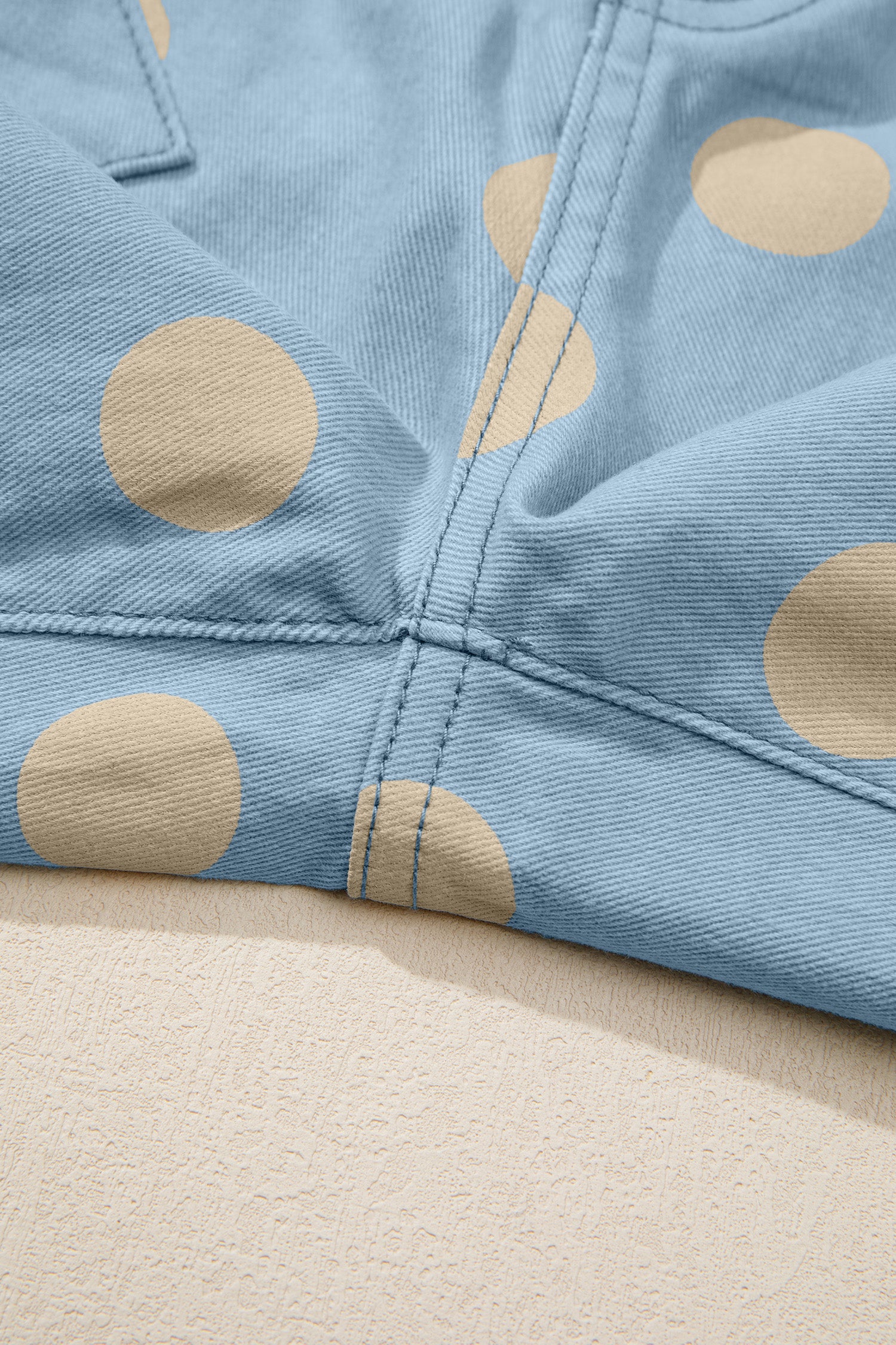 Polka Dot Print Bow Detail Pocketed Loose Jeans | White & Sky Blue