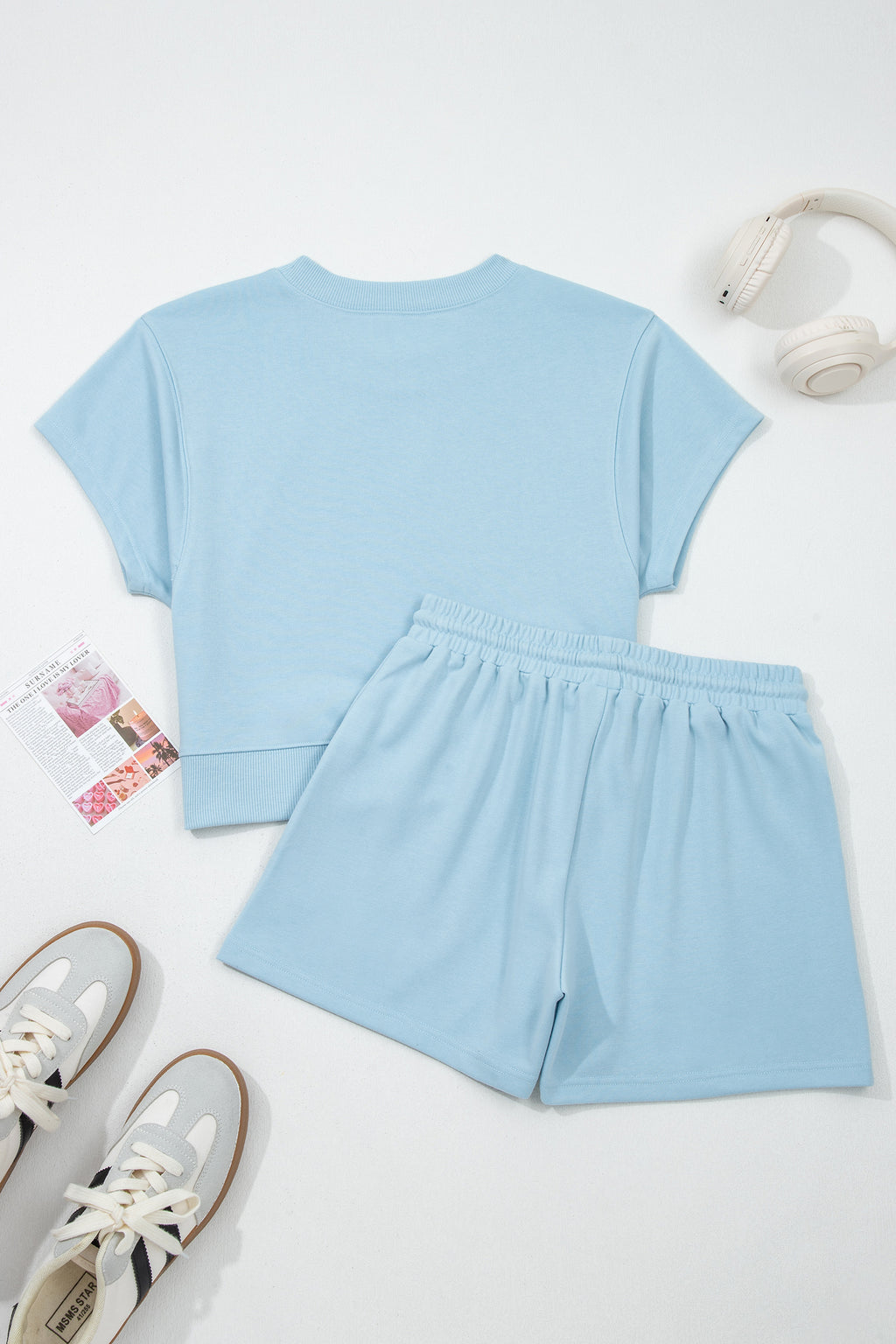 Loose Tee Drawstring Shorts Co-ord Set Mist Blue Sea Green S-XL
