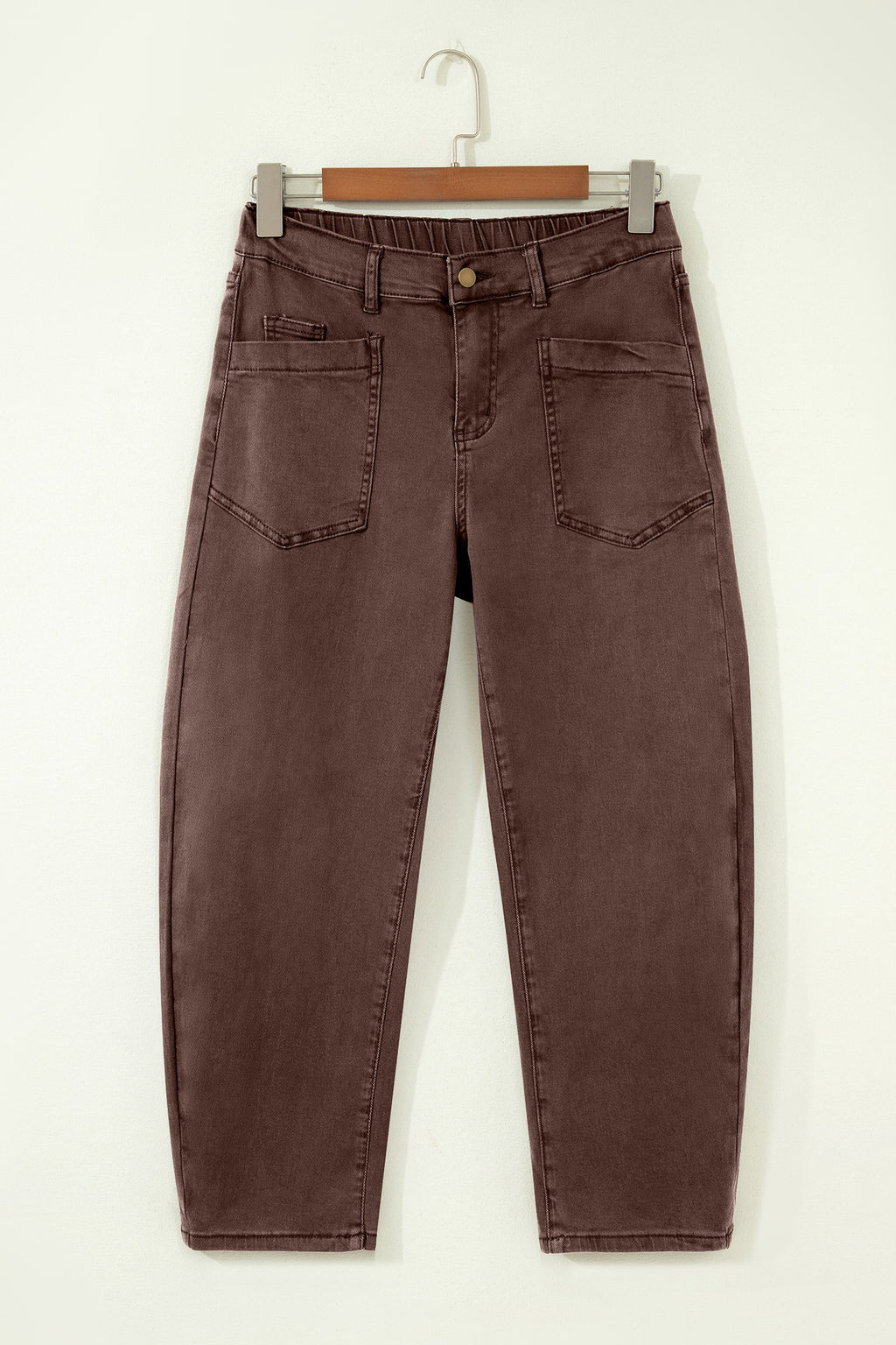 Brown Barrel Leg Jeans Square Patch Pocket Ankle Length UK 4-16