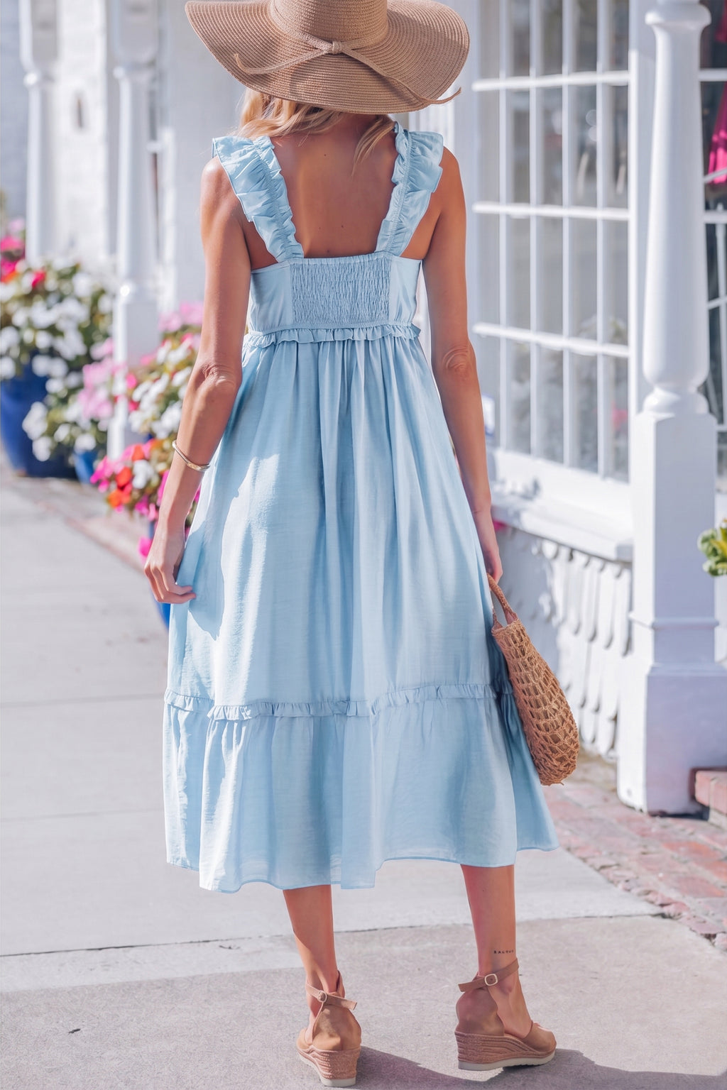 Women's Bonbon Solid Colour Ruffle Trim High Waist Sleeveless Maxi Dress at LivelyLooks