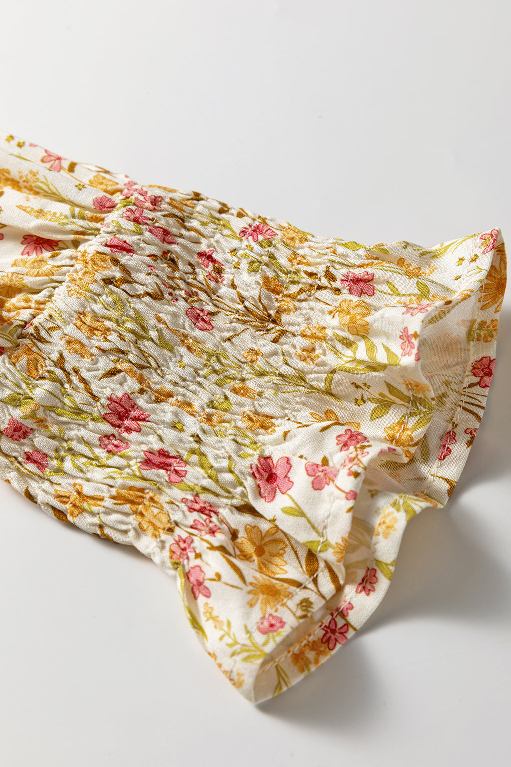 Yellow Floral Print Smocked Cuff Long Sleeve Loose Shirt Mini Dress | UK 8-22