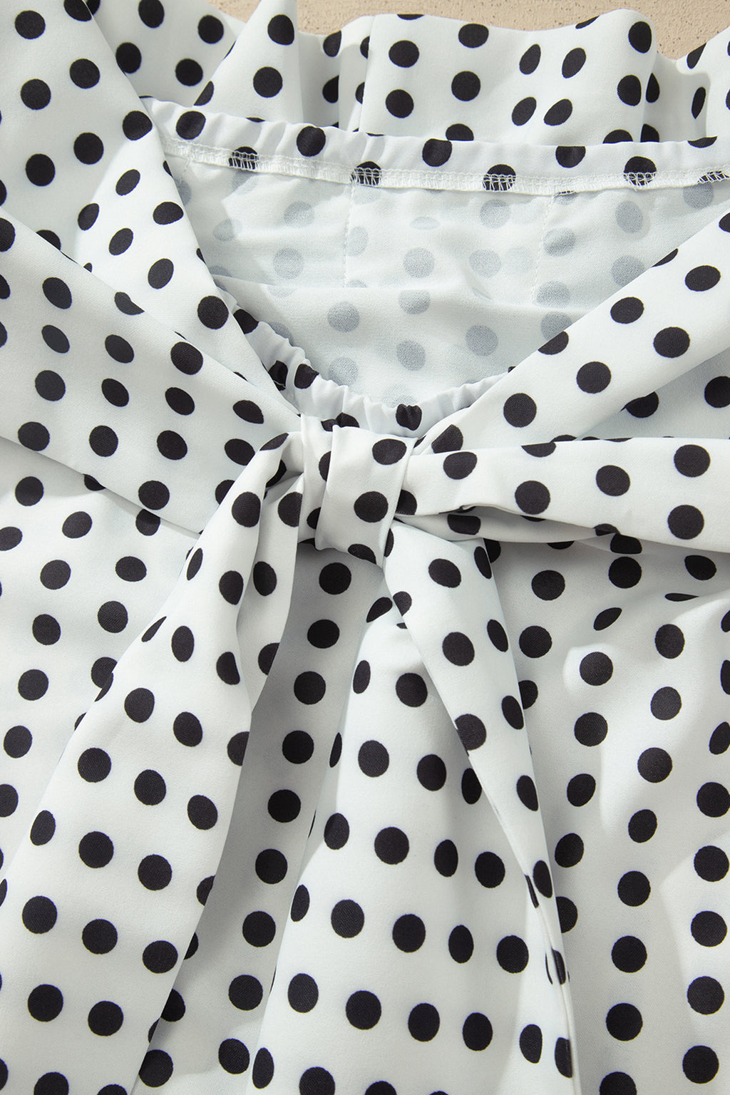 White Polka Dot Off Shoulder Blouse | Bow Knot Short Sleeve Top