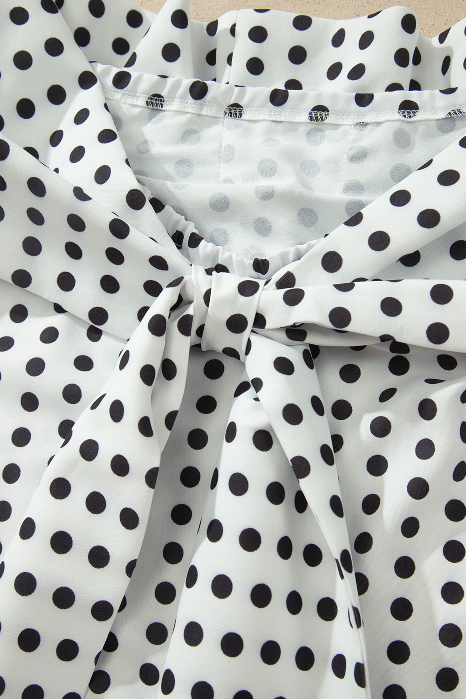 White Polka Dot Off Shoulder Blouse | Bow Knot Short Sleeve Top