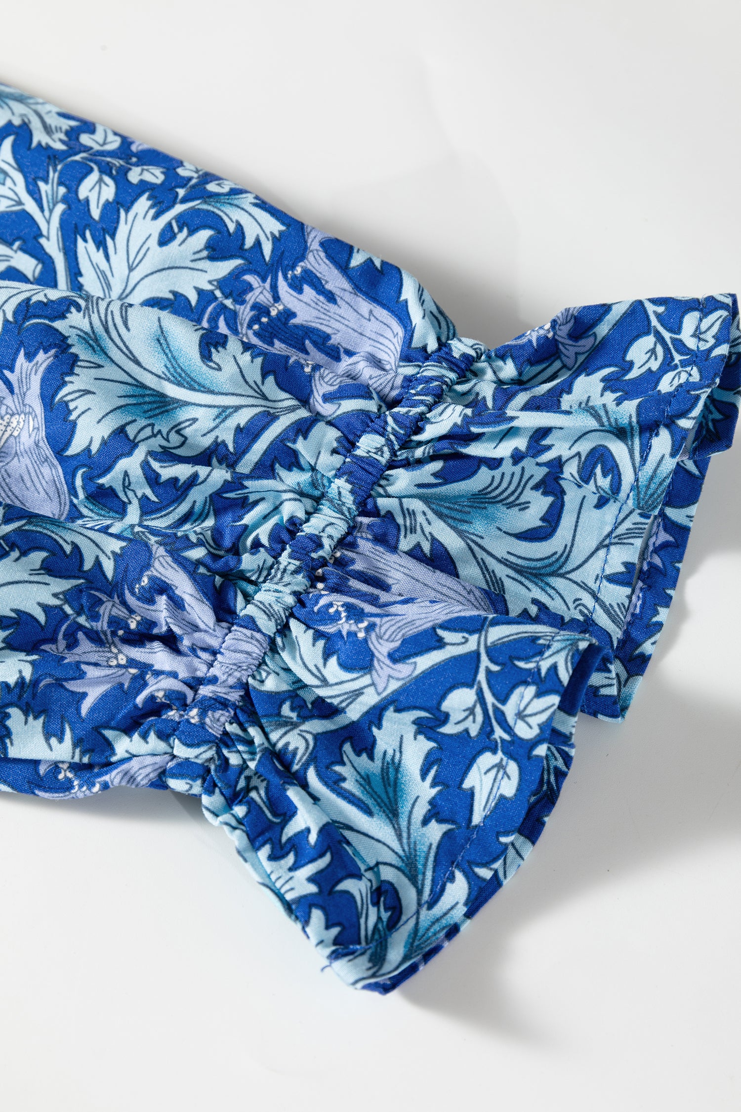 Floral Frilled V Neck Long Dress Bracelet Sleeve Brown Sky Blue Women S-XL
